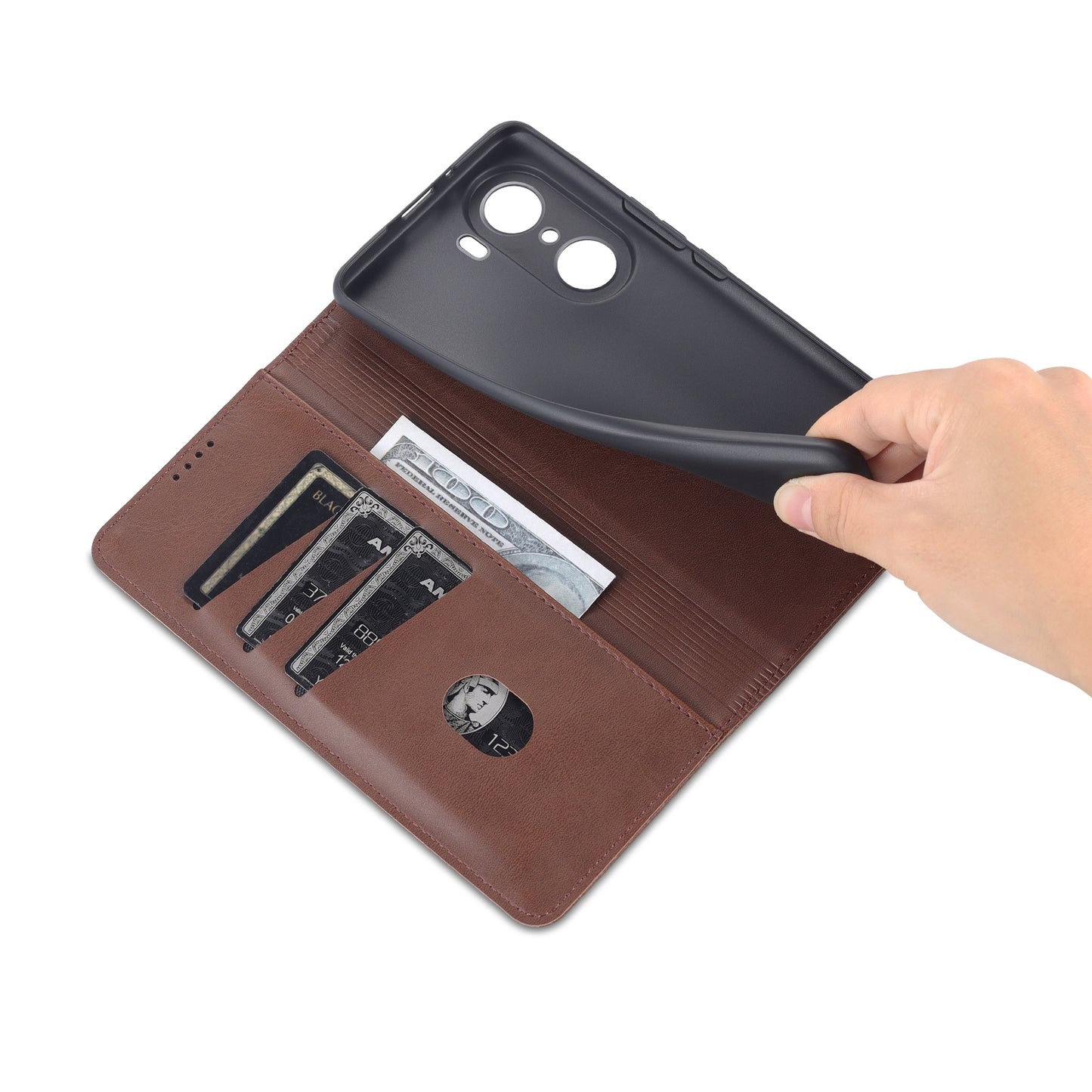 Honor 60 Leather Wallet Case with Card Holder & Magnetic Closure