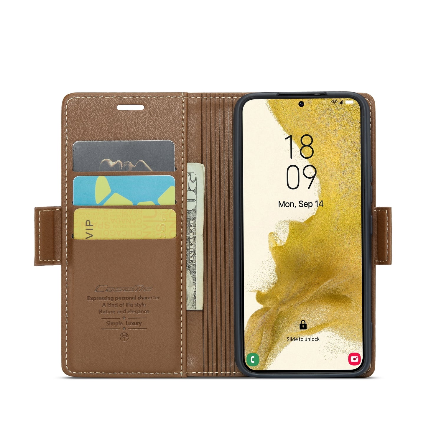 For Samsung Galaxy S22 5G Leather Case - RFID, Butterfly Buckle, Card Slot, Stand, Litchi Texture