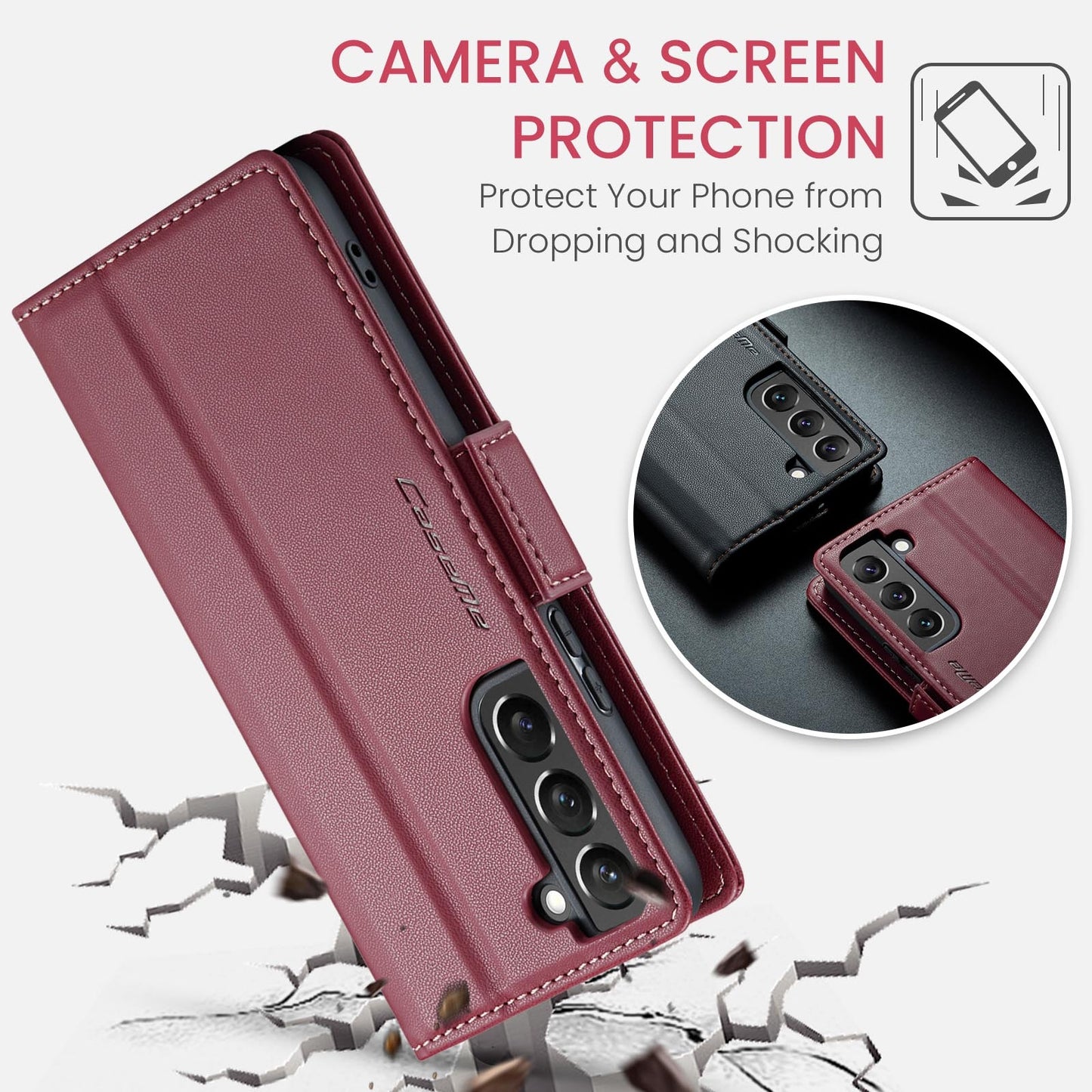 For Samsung Galaxy S22 5G Leather Case - RFID, Butterfly Buckle, Card Slot, Stand, Litchi Texture