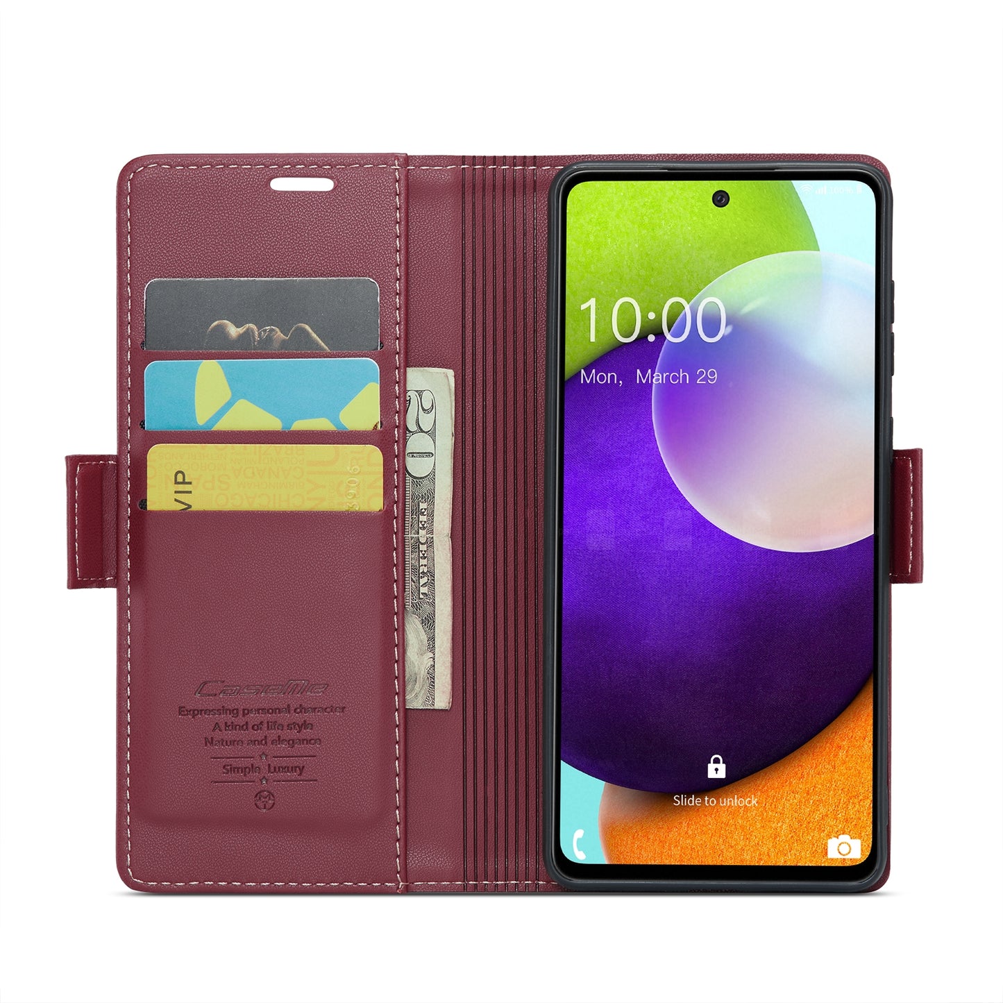 Samsung Galaxy A52/A52s 5G Case - RFID Anti-Theft Leather with Butterfly Buckle, Card Slot, Stand - Litchi Texture