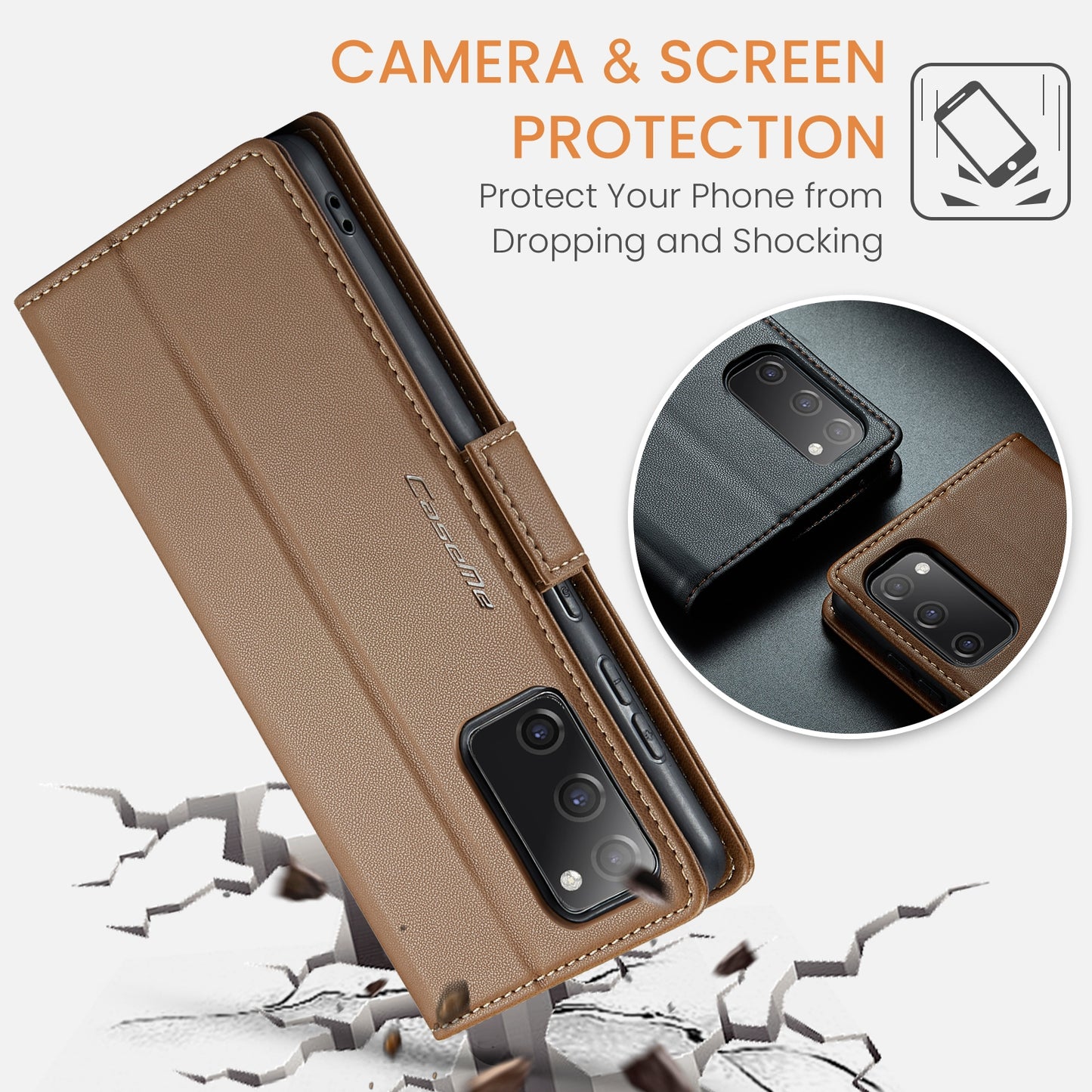 Samsung Galaxy S20 FE Case - RFID Anti-Theft Leather, Butterfly Buckle, Card Slot, Litchi Texture