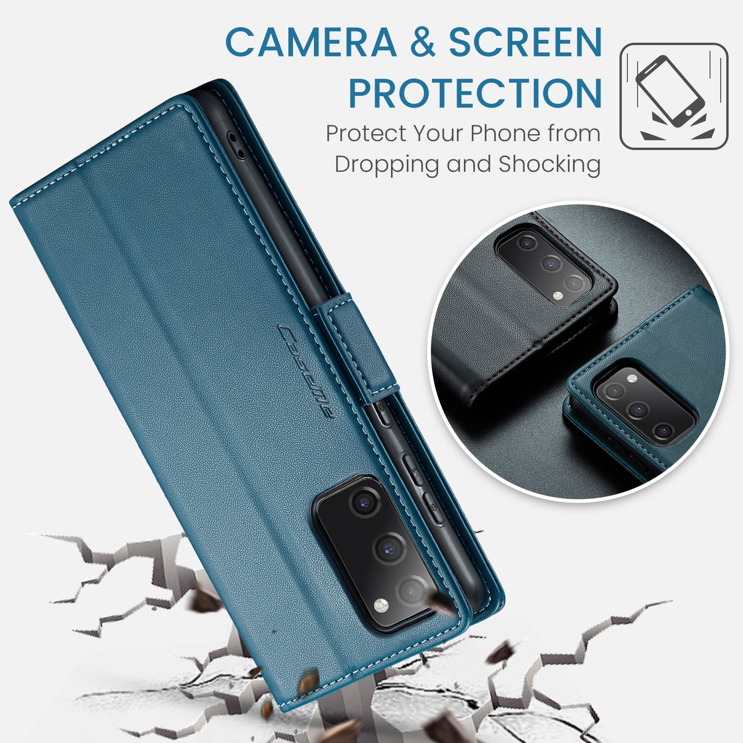 Samsung Galaxy S20 FE Case - RFID Anti-Theft Leather, Butterfly Buckle, Card Slot, Litchi Texture