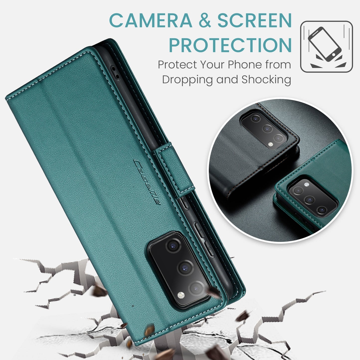 Samsung Galaxy S20 FE Case - RFID Anti-Theft Leather, Butterfly Buckle, Card Slot, Litchi Texture