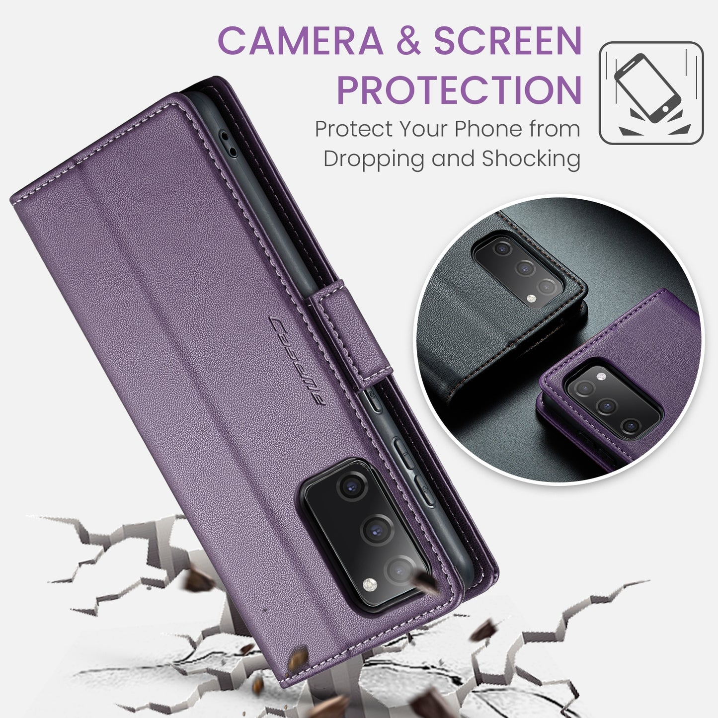 Samsung Galaxy S20 FE Case - RFID Anti-Theft Leather, Butterfly Buckle, Card Slot, Litchi Texture
