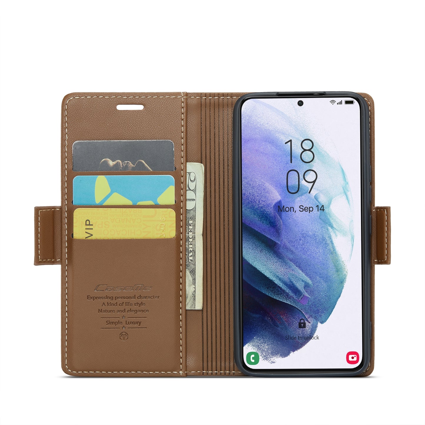 For Samsung Galaxy S21 5G Case - RFID Blocking Litchi Texture Leather Wallet with Stand & Card Holder