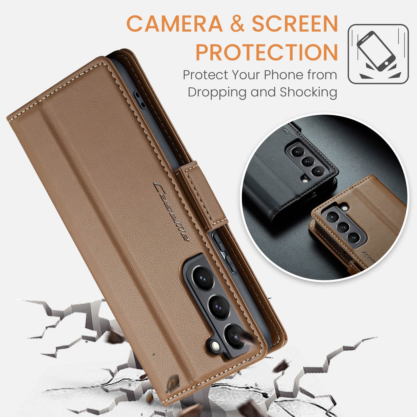 For Samsung Galaxy S21 5G Case - RFID Blocking Litchi Texture Leather Wallet with Stand & Card Holder