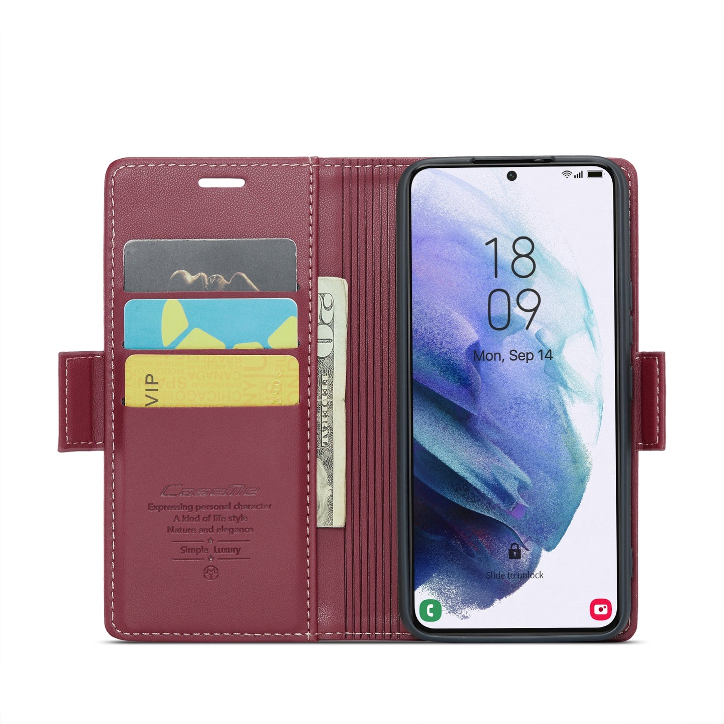 For Samsung Galaxy S21 5G Case - RFID Blocking Litchi Texture Leather Wallet with Stand & Card Holder
