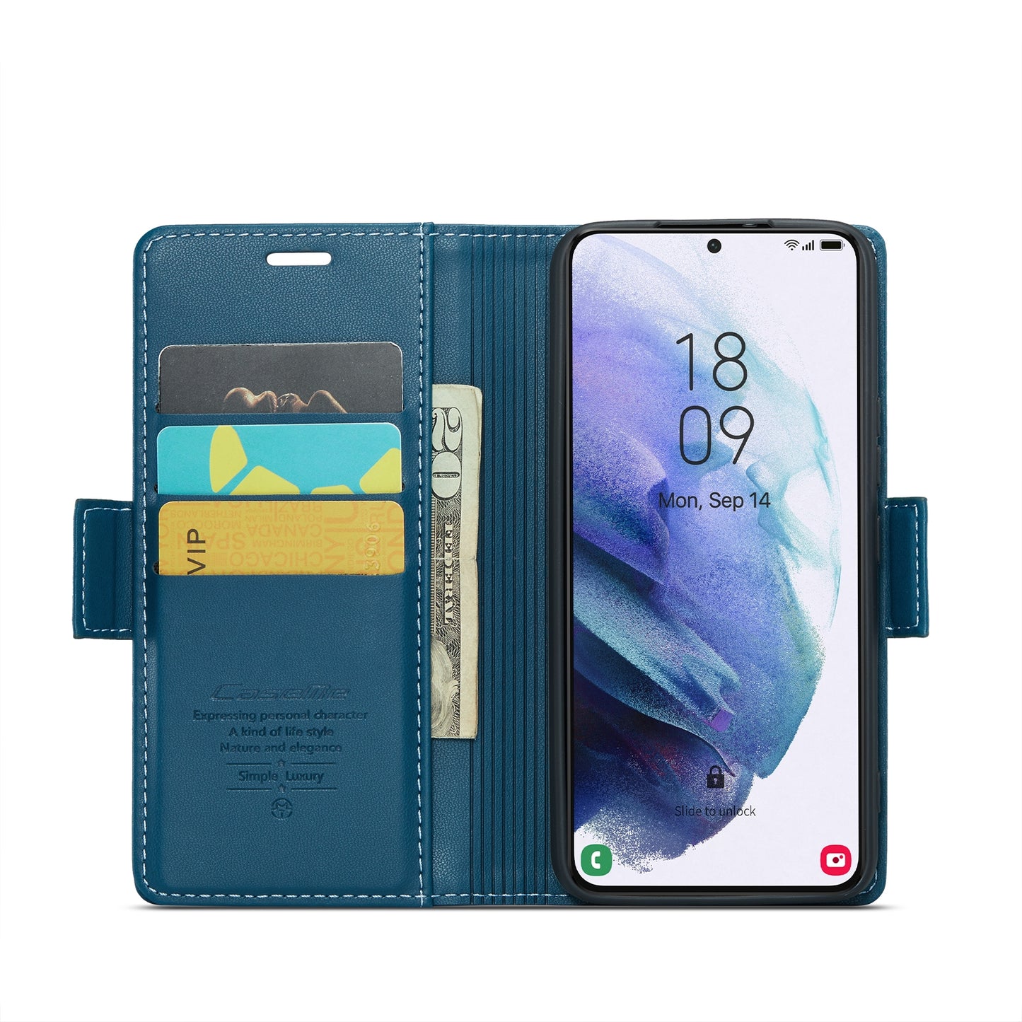 For Samsung Galaxy S21 5G Case - RFID Blocking Litchi Texture Leather Wallet with Stand & Card Holder