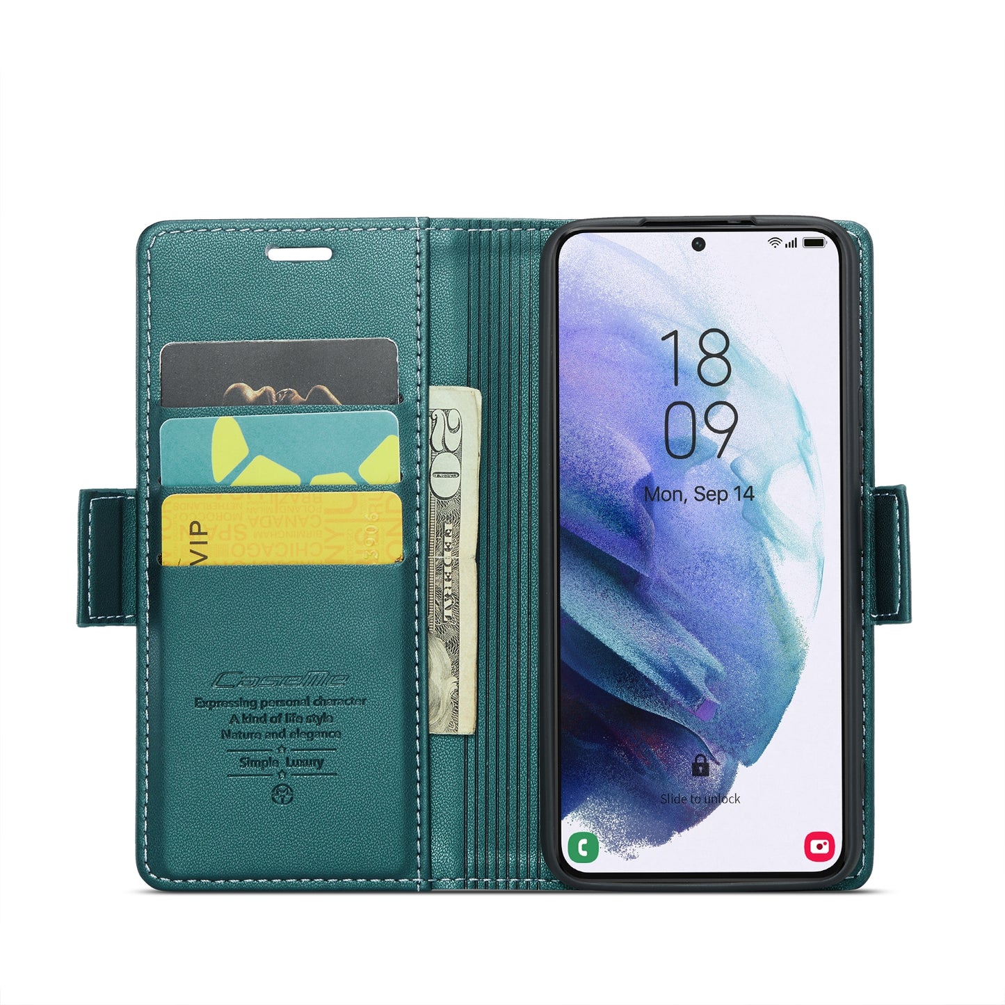 For Samsung Galaxy S21 5G Case - RFID Blocking Litchi Texture Leather Wallet with Stand & Card Holder