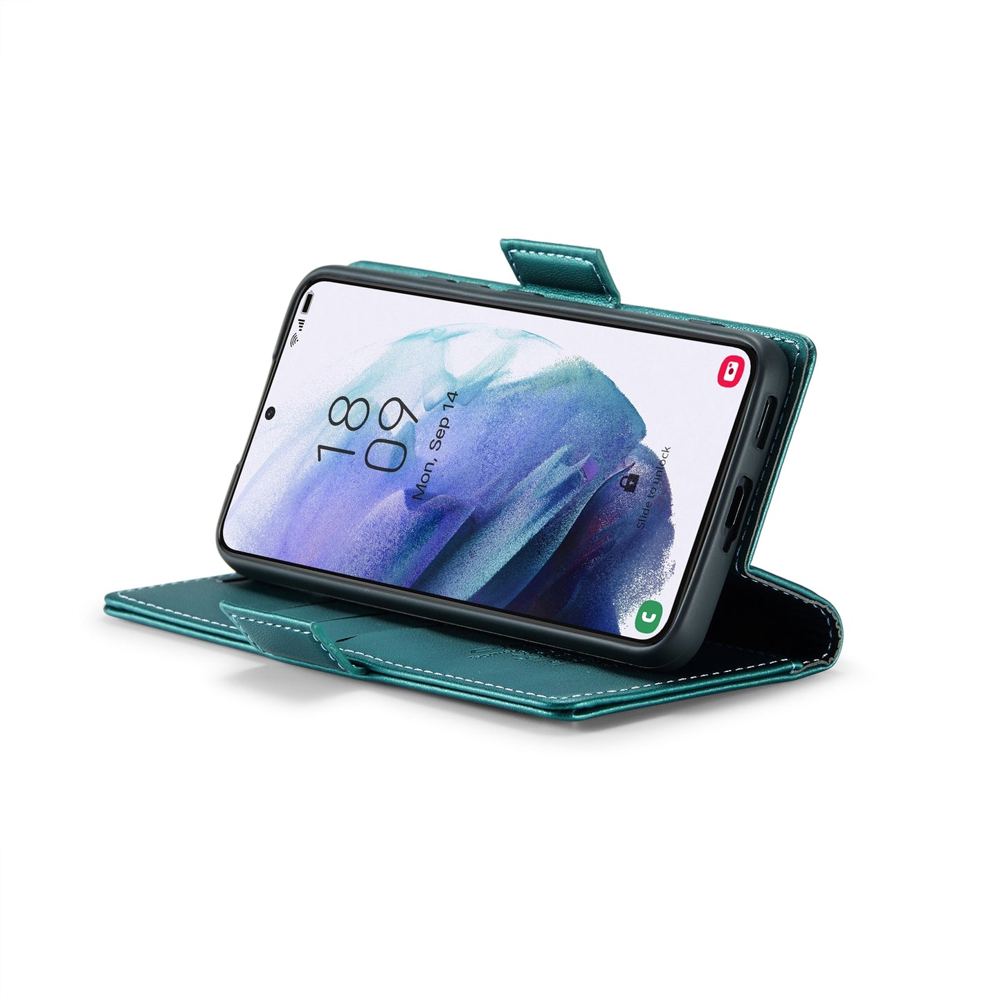 For Samsung Galaxy S21 5G Case - RFID Blocking Litchi Texture Leather Wallet with Stand & Card Holder