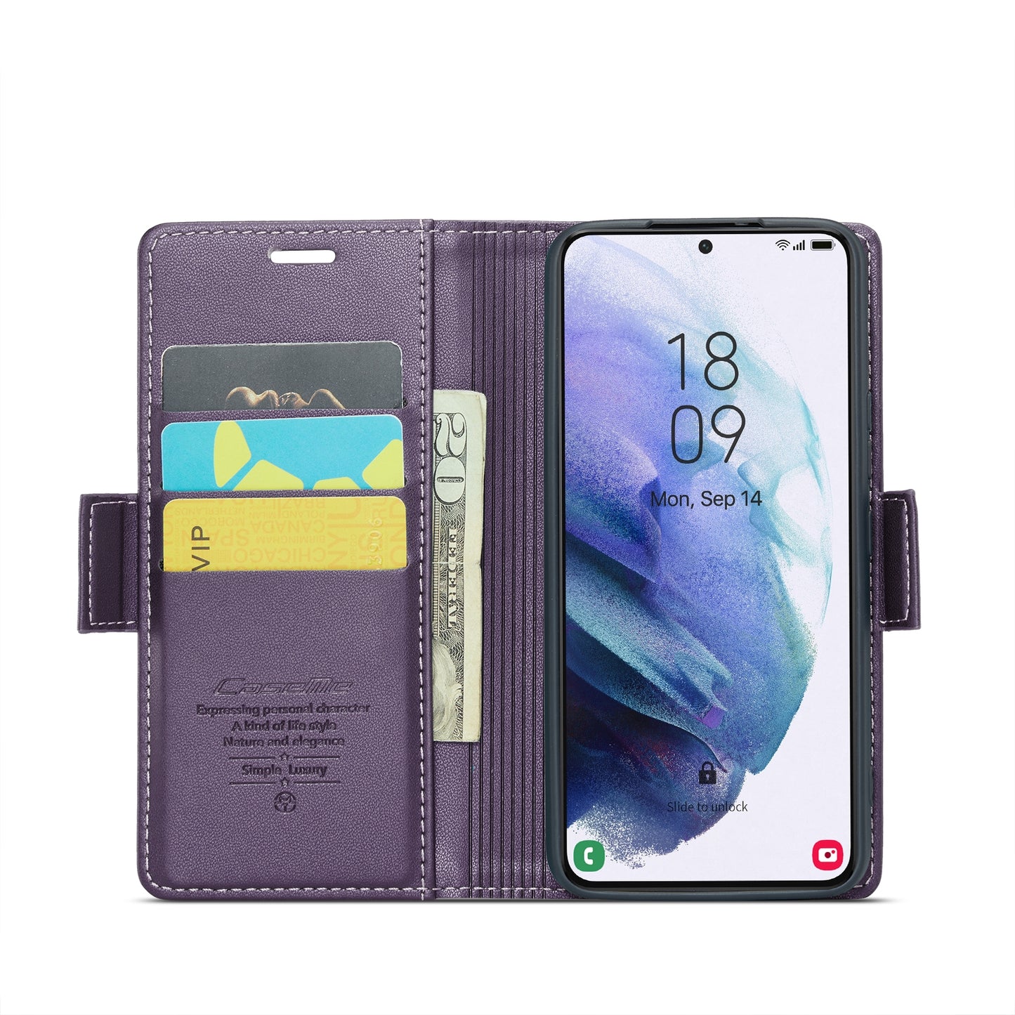 For Samsung Galaxy S21 5G Case - RFID Blocking Litchi Texture Leather Wallet with Stand & Card Holder