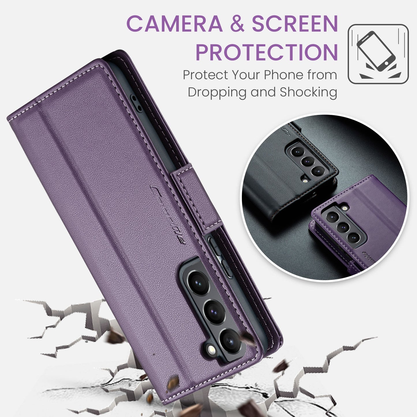 For Samsung Galaxy S21 5G Case - RFID Blocking Litchi Texture Leather Wallet with Stand & Card Holder