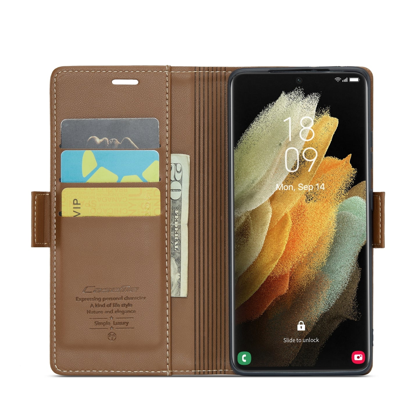 For Samsung Galaxy S21 Ultra 5G Leather Case - RFID Anti-theft, Card Slot, Stand, Litchi Texture