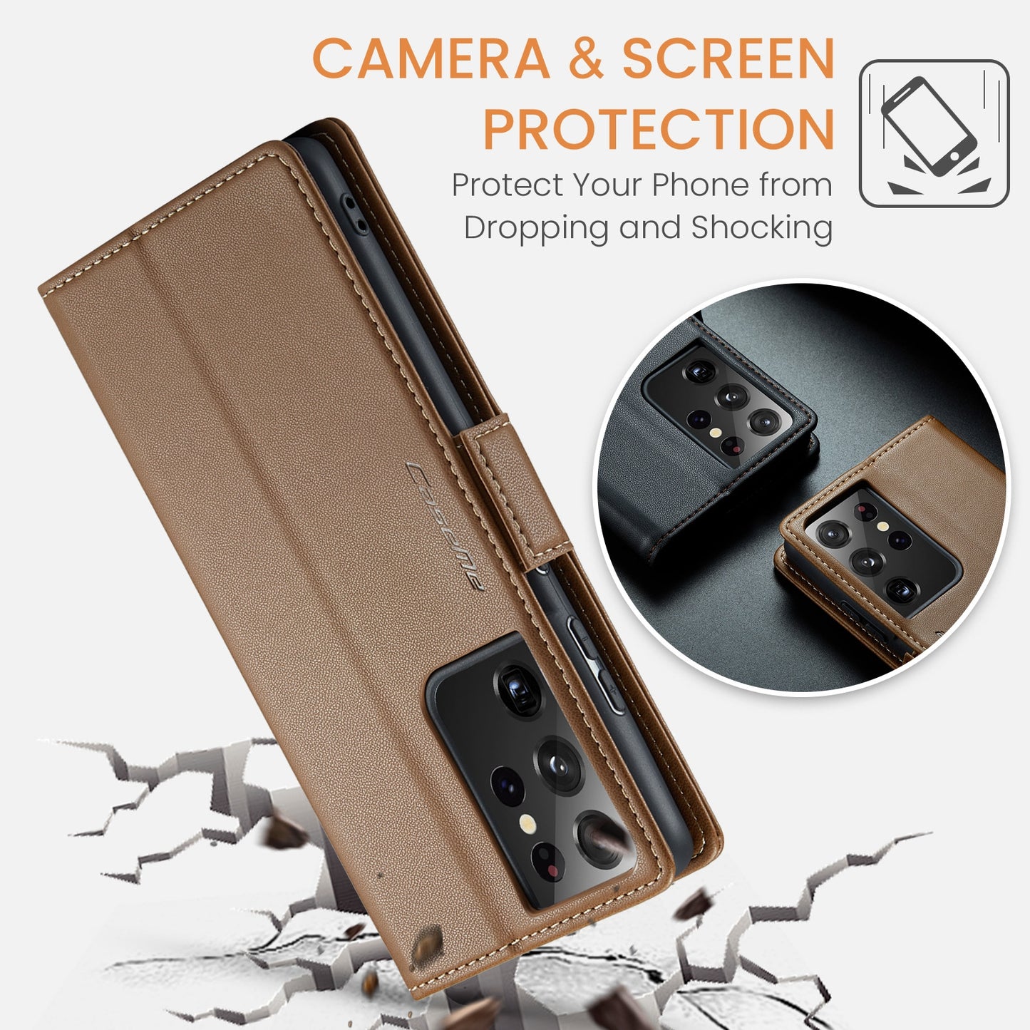 For Samsung Galaxy S21 Ultra 5G Leather Case - RFID Anti-theft, Card Slot, Stand, Litchi Texture