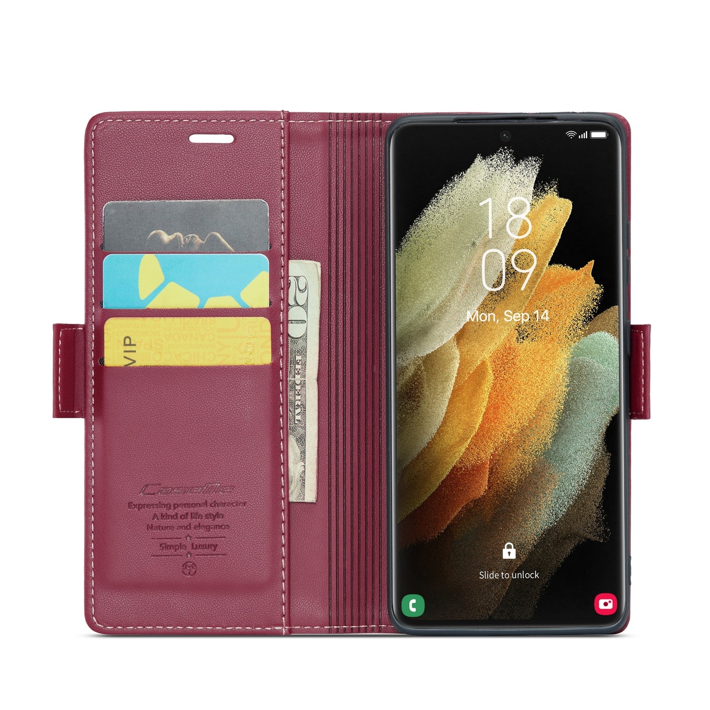 For Samsung Galaxy S21 Ultra 5G Leather Case - RFID Anti-theft, Card Slot, Stand, Litchi Texture