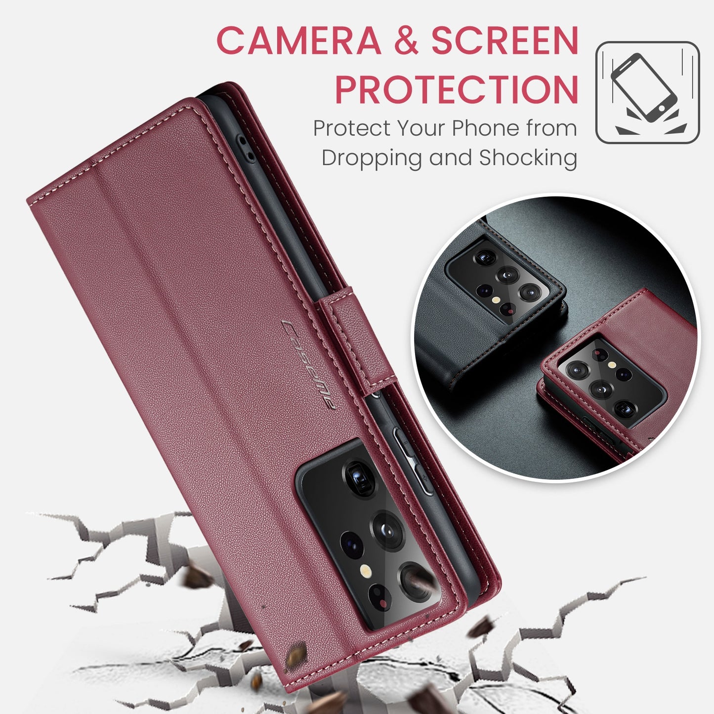 For Samsung Galaxy S21 Ultra 5G Leather Case - RFID Anti-theft, Card Slot, Stand, Litchi Texture