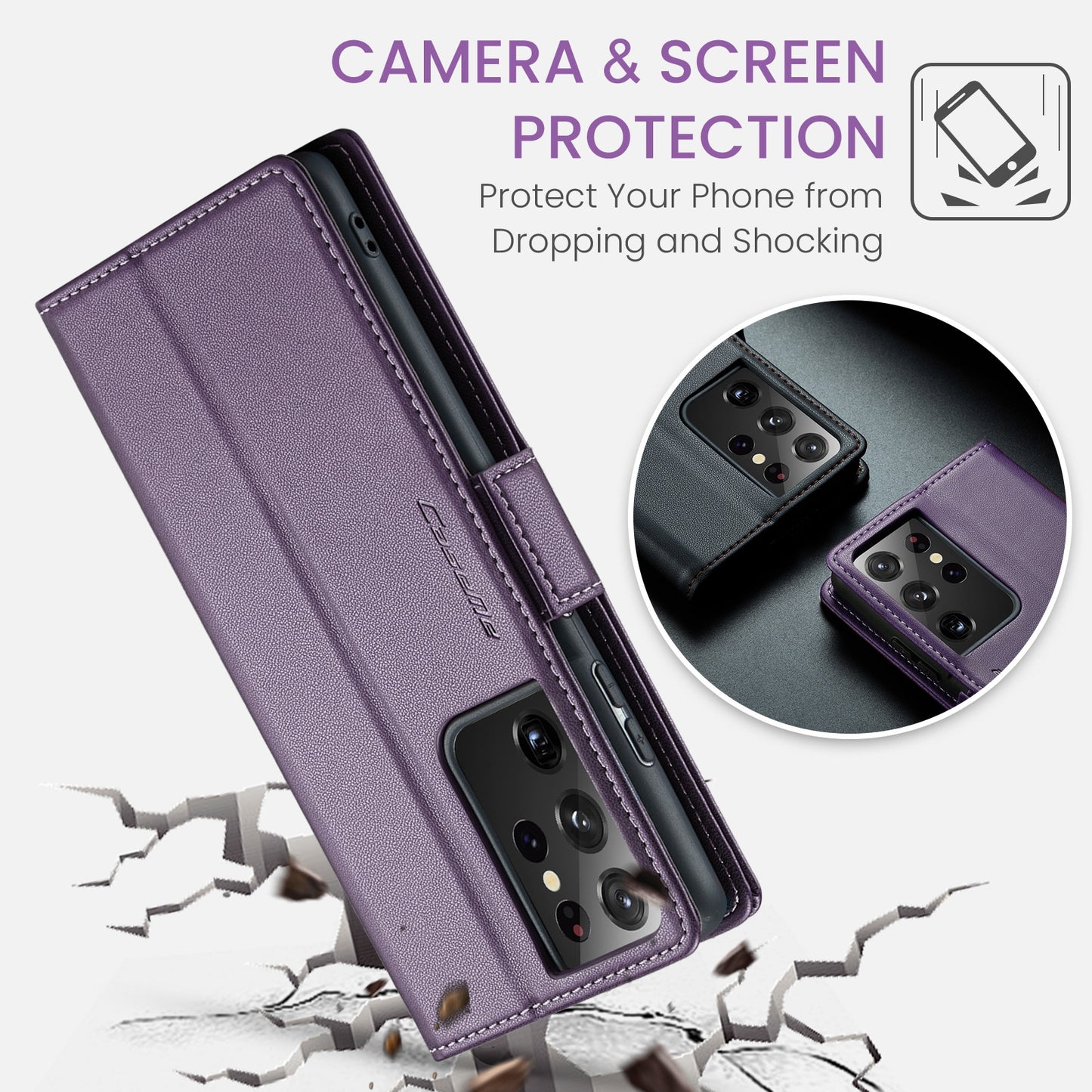 For Samsung Galaxy S21 Ultra 5G Leather Case - RFID Anti-theft, Card Slot, Stand, Litchi Texture