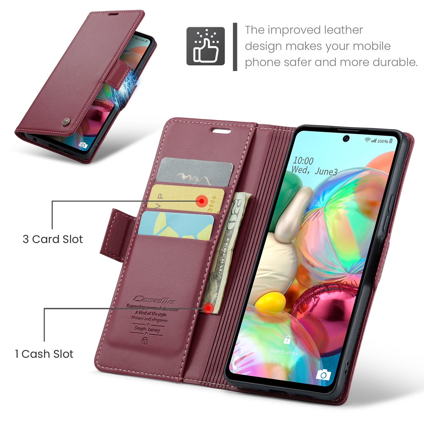 For Samsung Galaxy A71 4G Case - Litchi Texture Leather with RFID Blocking, Card Slot & Stand