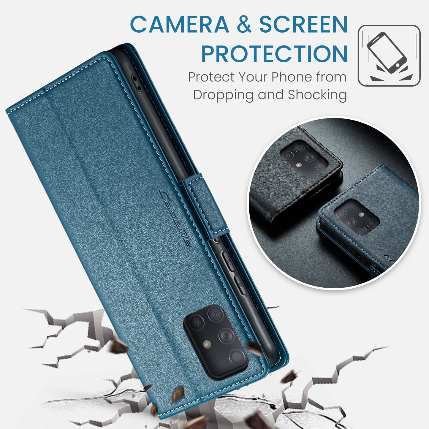 For Samsung Galaxy A71 4G Case - Litchi Texture Leather with RFID Blocking, Card Slot & Stand