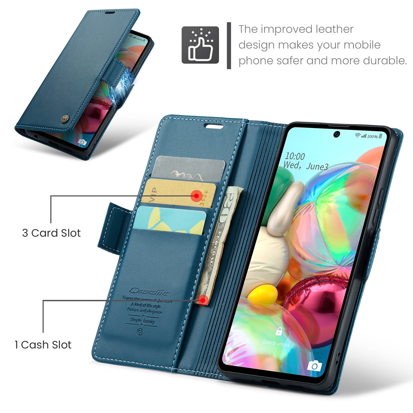 For Samsung Galaxy A71 4G Case - Litchi Texture Leather with RFID Blocking, Card Slot & Stand