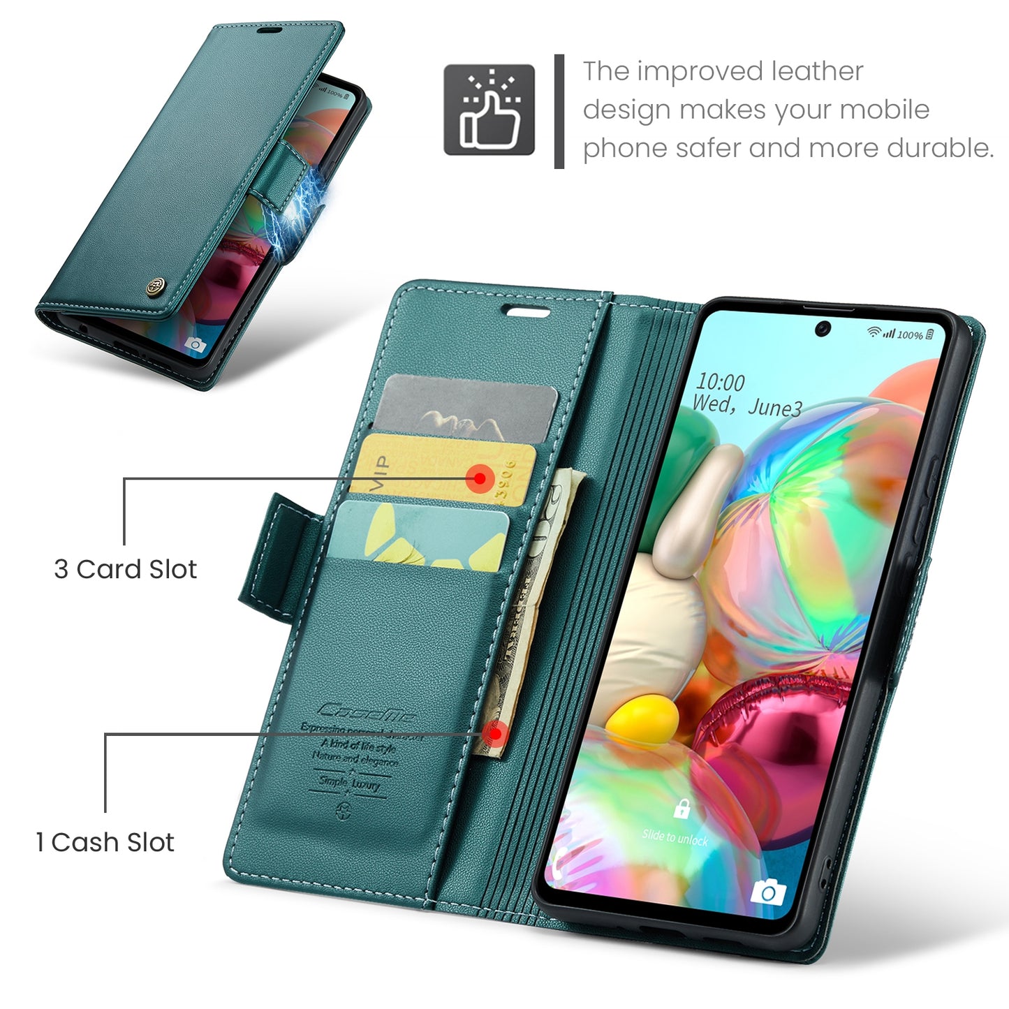 For Samsung Galaxy A71 4G Case - Litchi Texture Leather with RFID Blocking, Card Slot & Stand
