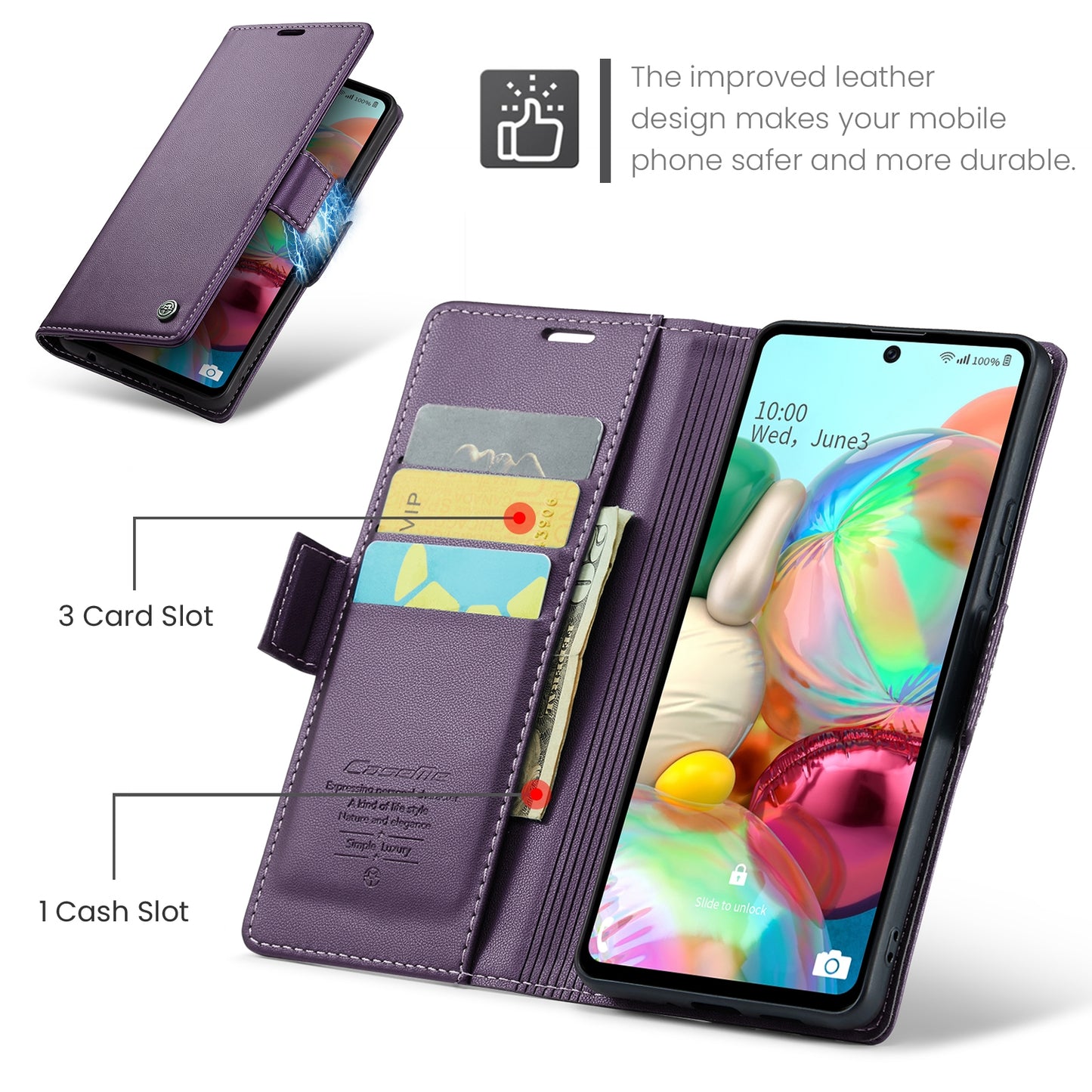 For Samsung Galaxy A71 4G Case - Litchi Texture Leather with RFID Blocking, Card Slot & Stand