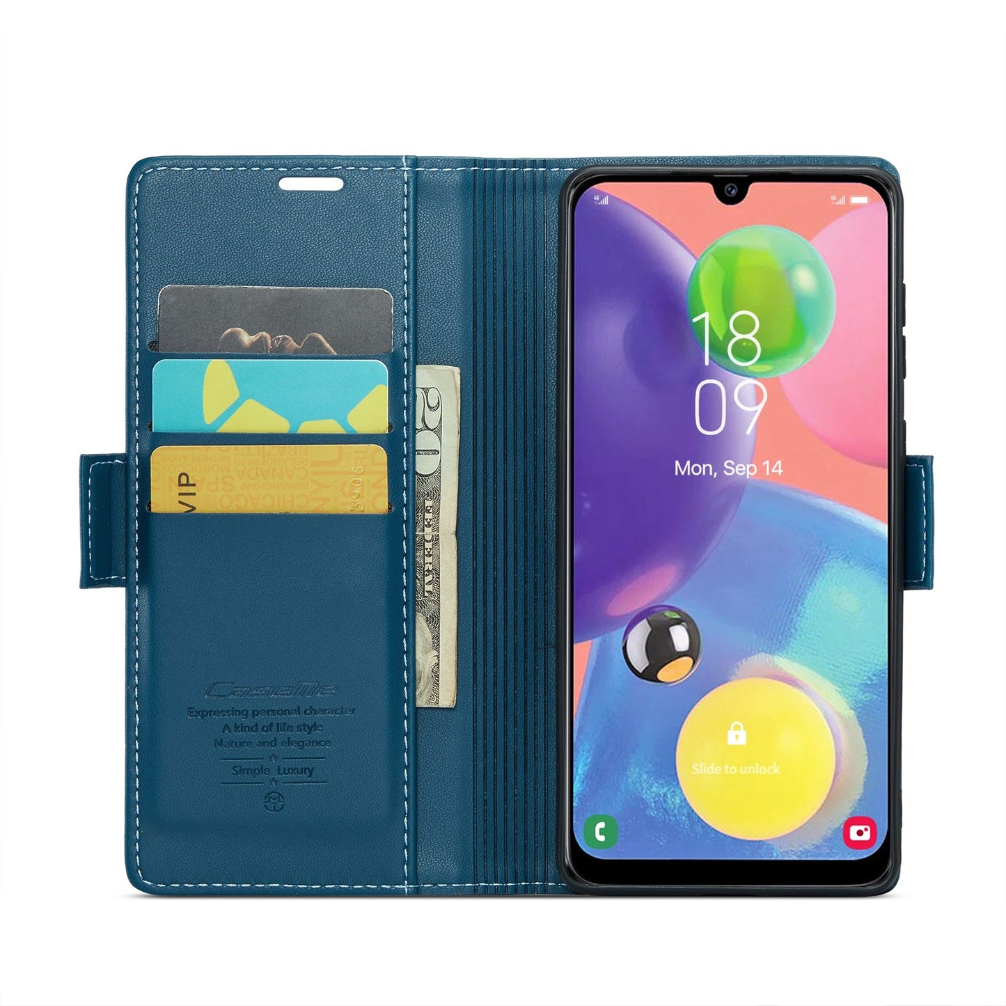 For Samsung Galaxy A70/A70s RFID Leather Case - Litchi Texture with Card Slot & Stand