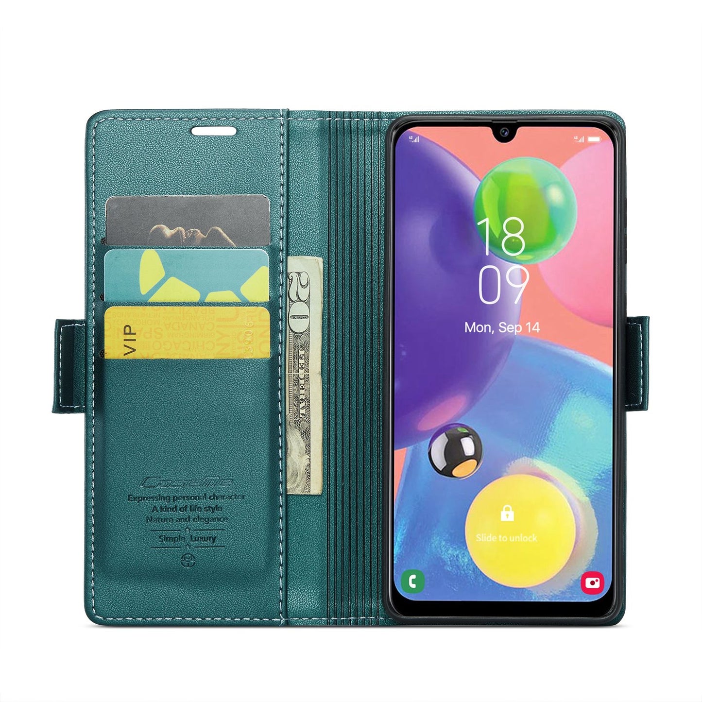 For Samsung Galaxy A70/A70s RFID Leather Case - Litchi Texture with Card Slot & Stand