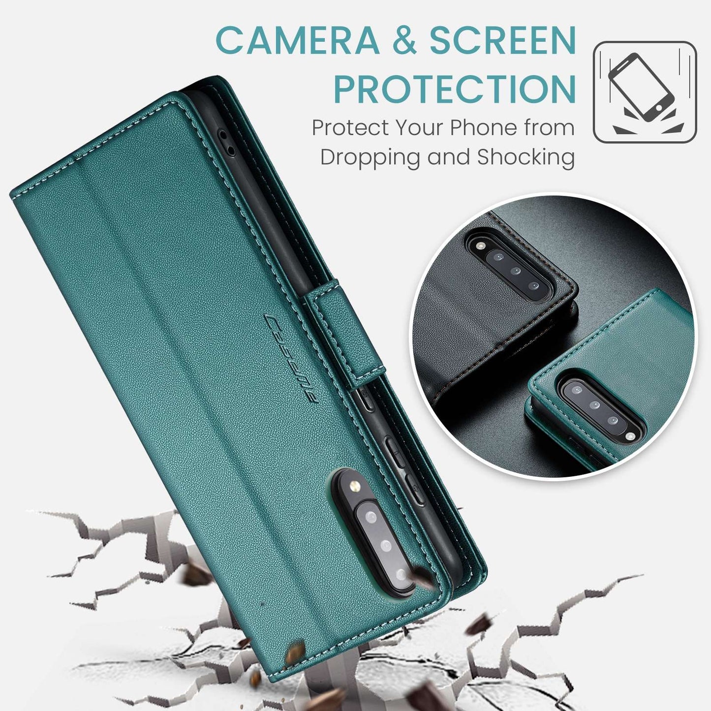 For Samsung Galaxy A70/A70s RFID Leather Case - Litchi Texture with Card Slot & Stand