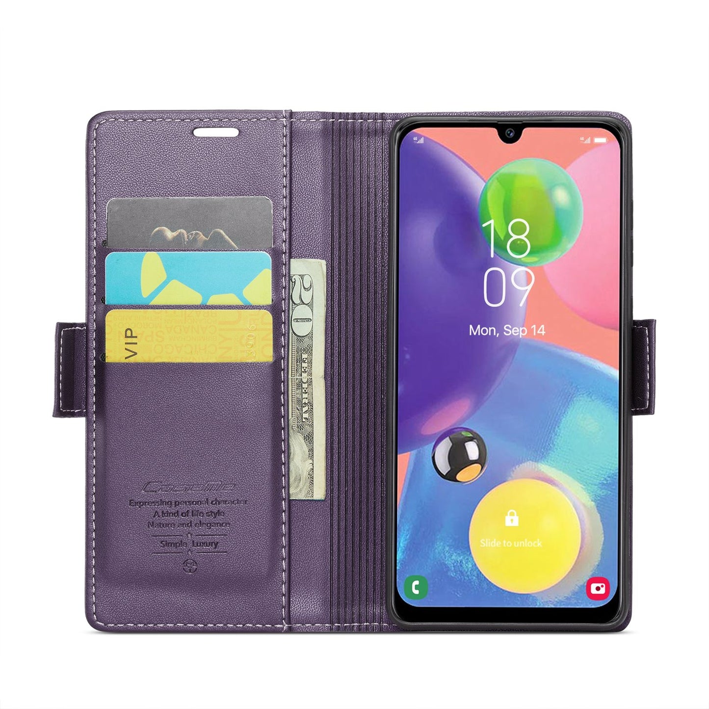 For Samsung Galaxy A70/A70s RFID Leather Case - Litchi Texture with Card Slot & Stand