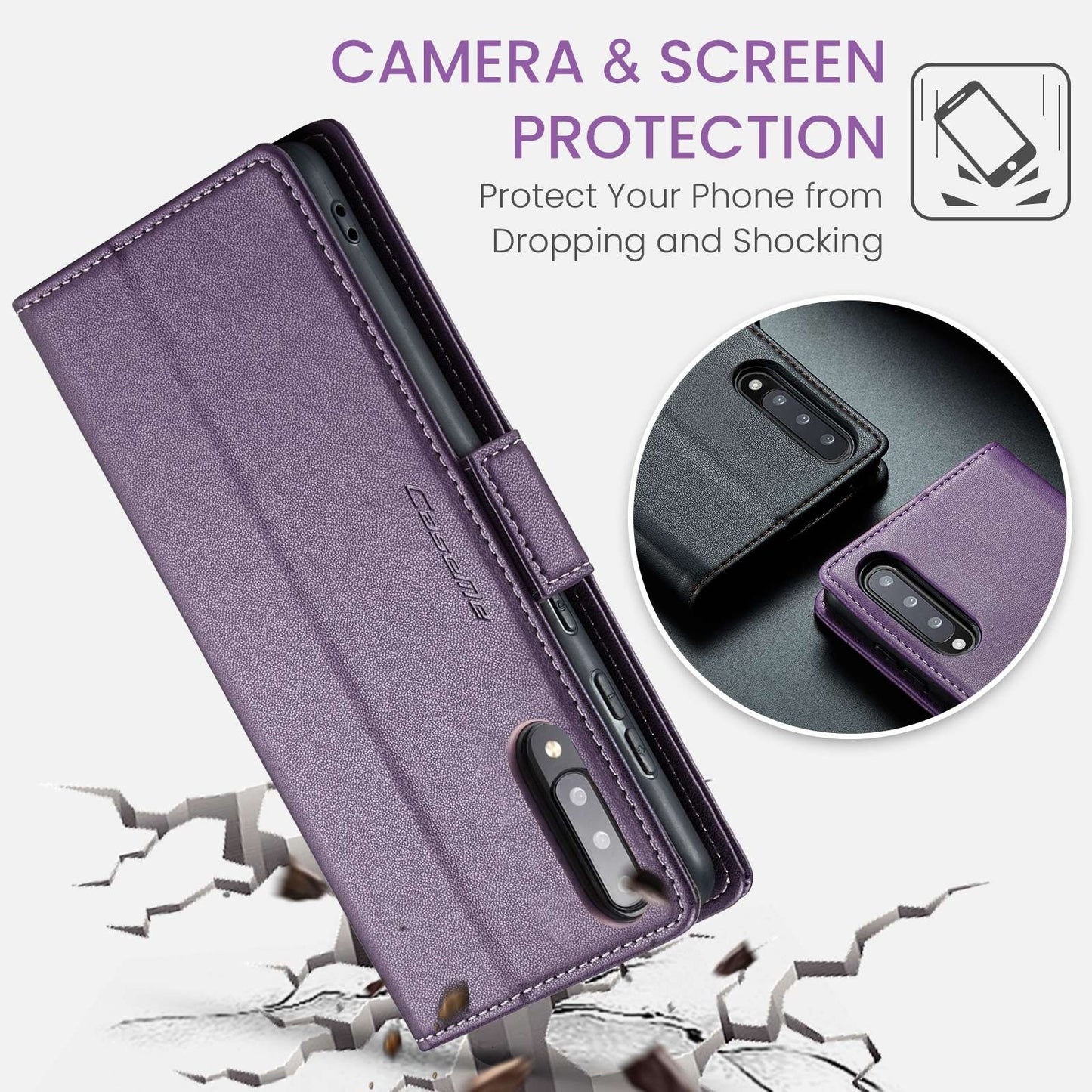 For Samsung Galaxy A70/A70s RFID Leather Case - Litchi Texture with Card Slot & Stand