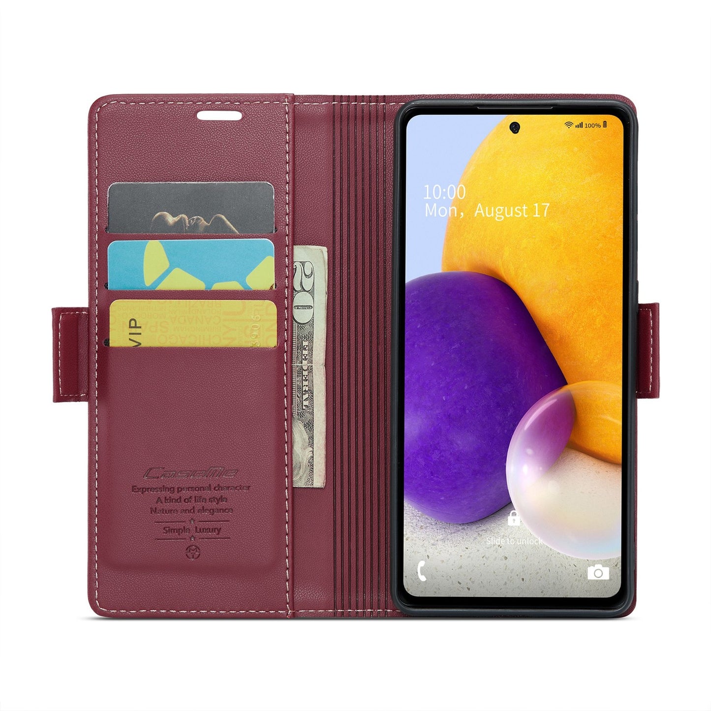 For Samsung Galaxy A72 Case - RFID Blocking Litchi Leather Wallet with Stand & Card Slot