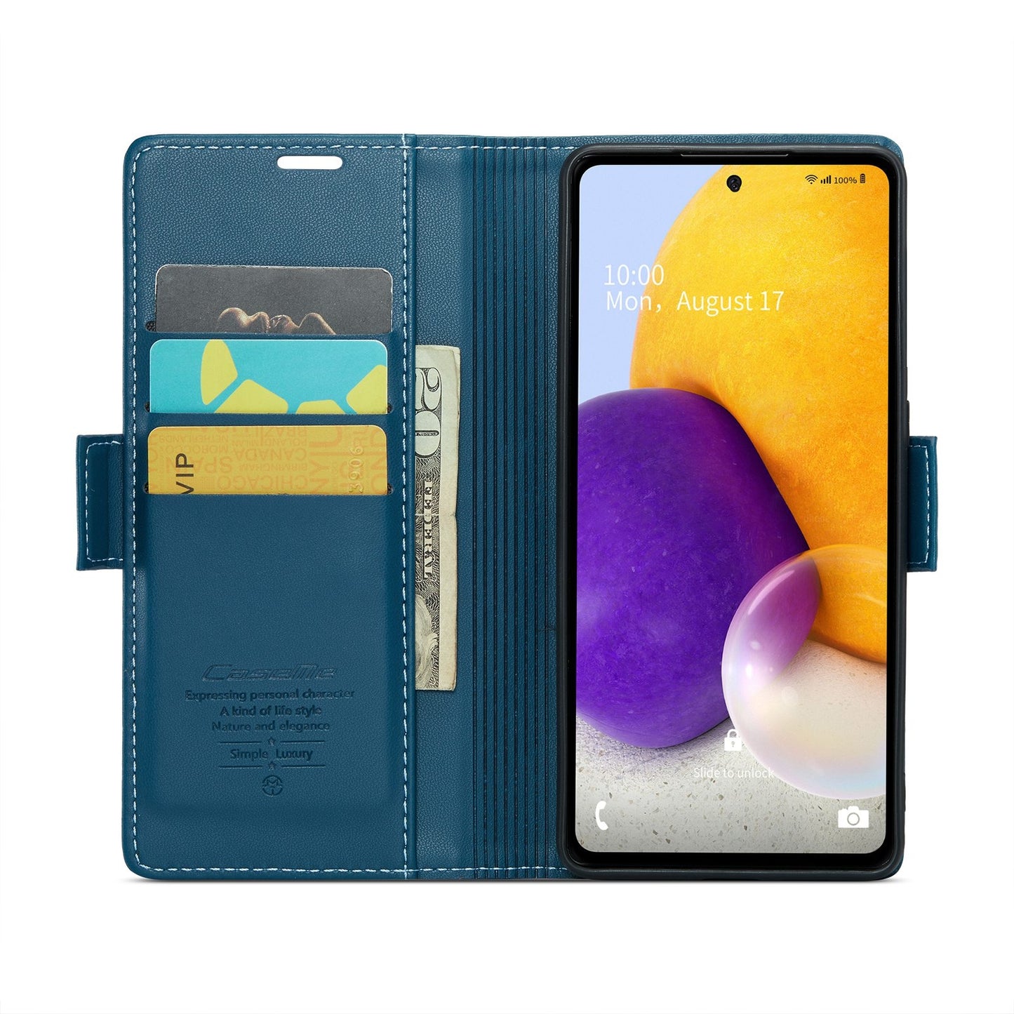 For Samsung Galaxy A72 Case - RFID Blocking Litchi Leather Wallet with Stand & Card Slot