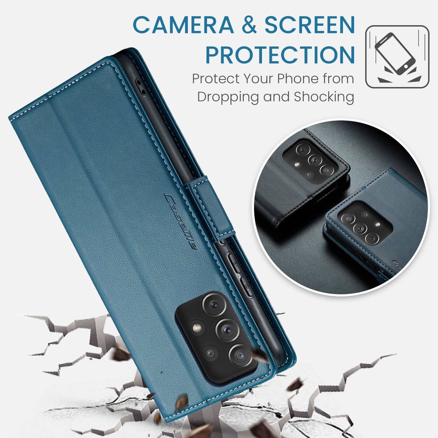 For Samsung Galaxy A72 Case - RFID Blocking Litchi Leather Wallet with Stand & Card Slot