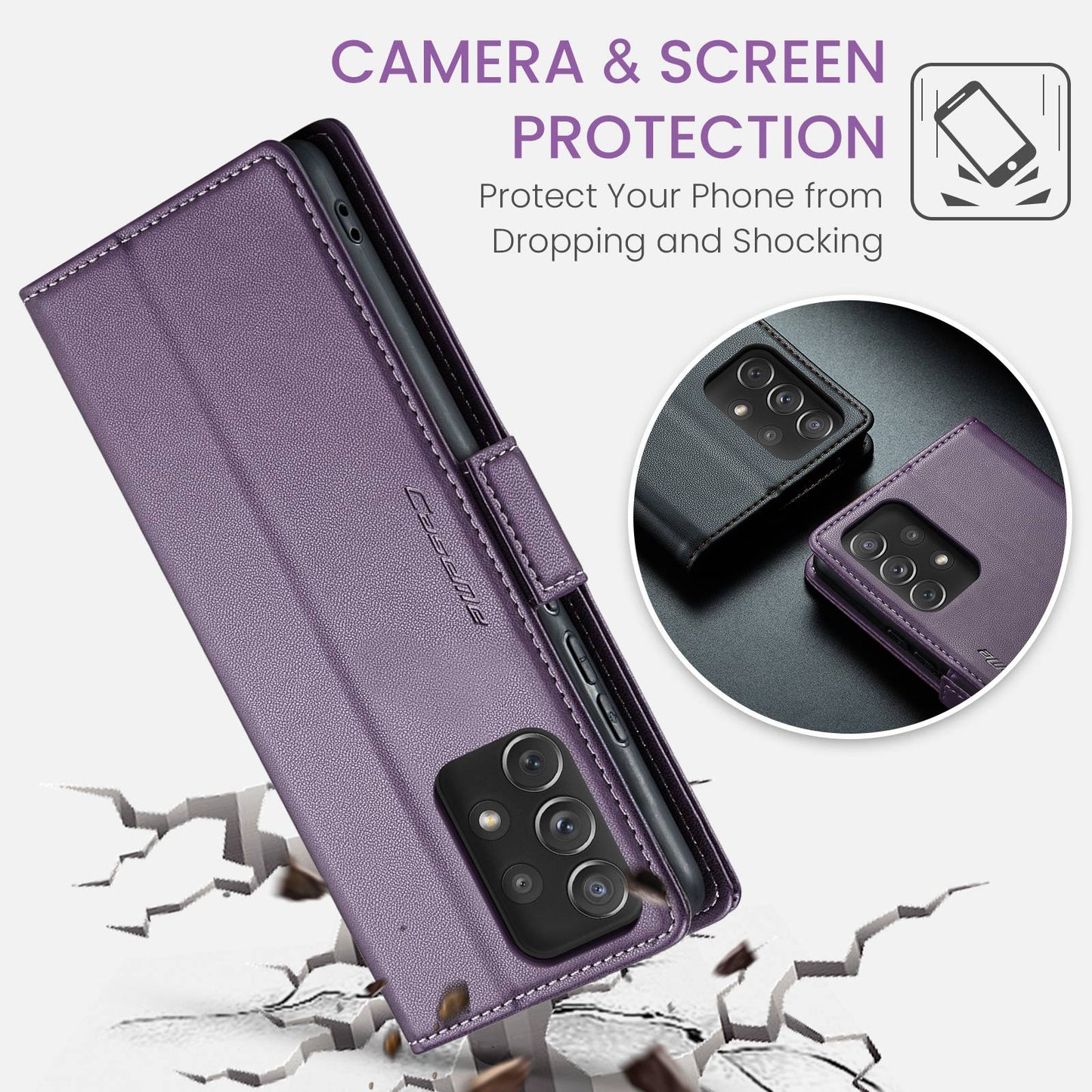 For Samsung Galaxy A72 Case - RFID Blocking Litchi Leather Wallet with Stand & Card Slot