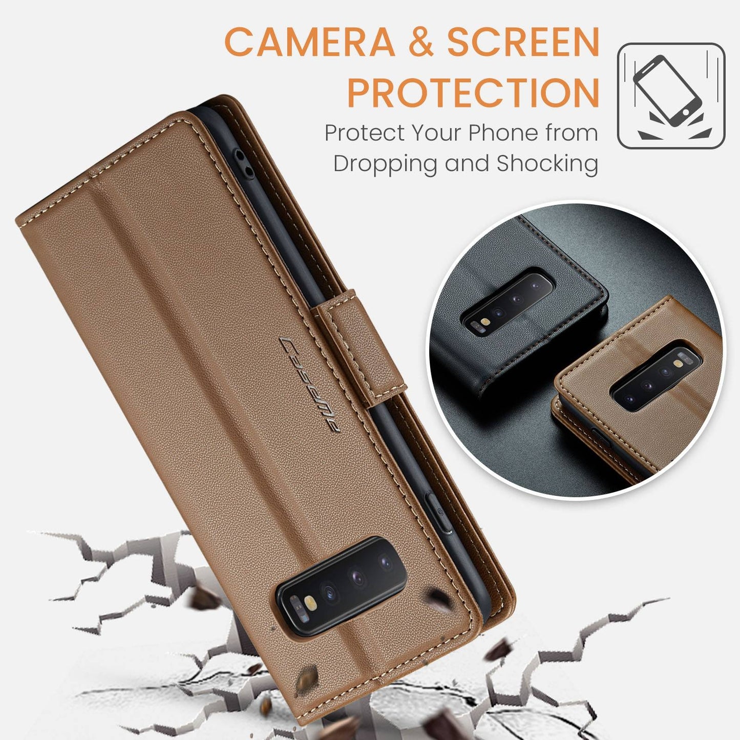 For Samsung Galaxy S10+ Case - RFID Anti-Theft, Butterfly Buckle, Litchi Leather with Card Slot & Stand