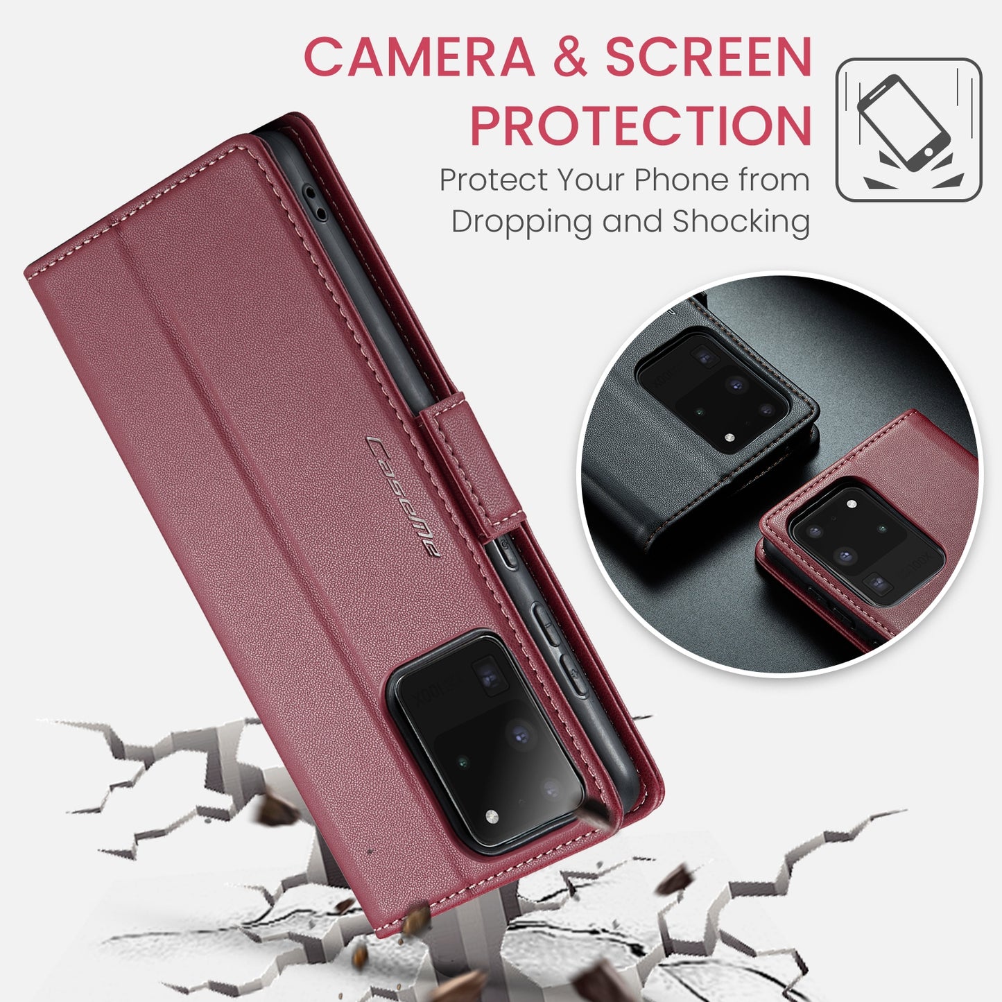 For Samsung Galaxy S20 Ultra Leather Case - RFID, Card Slot, Stand, Litchi Texture