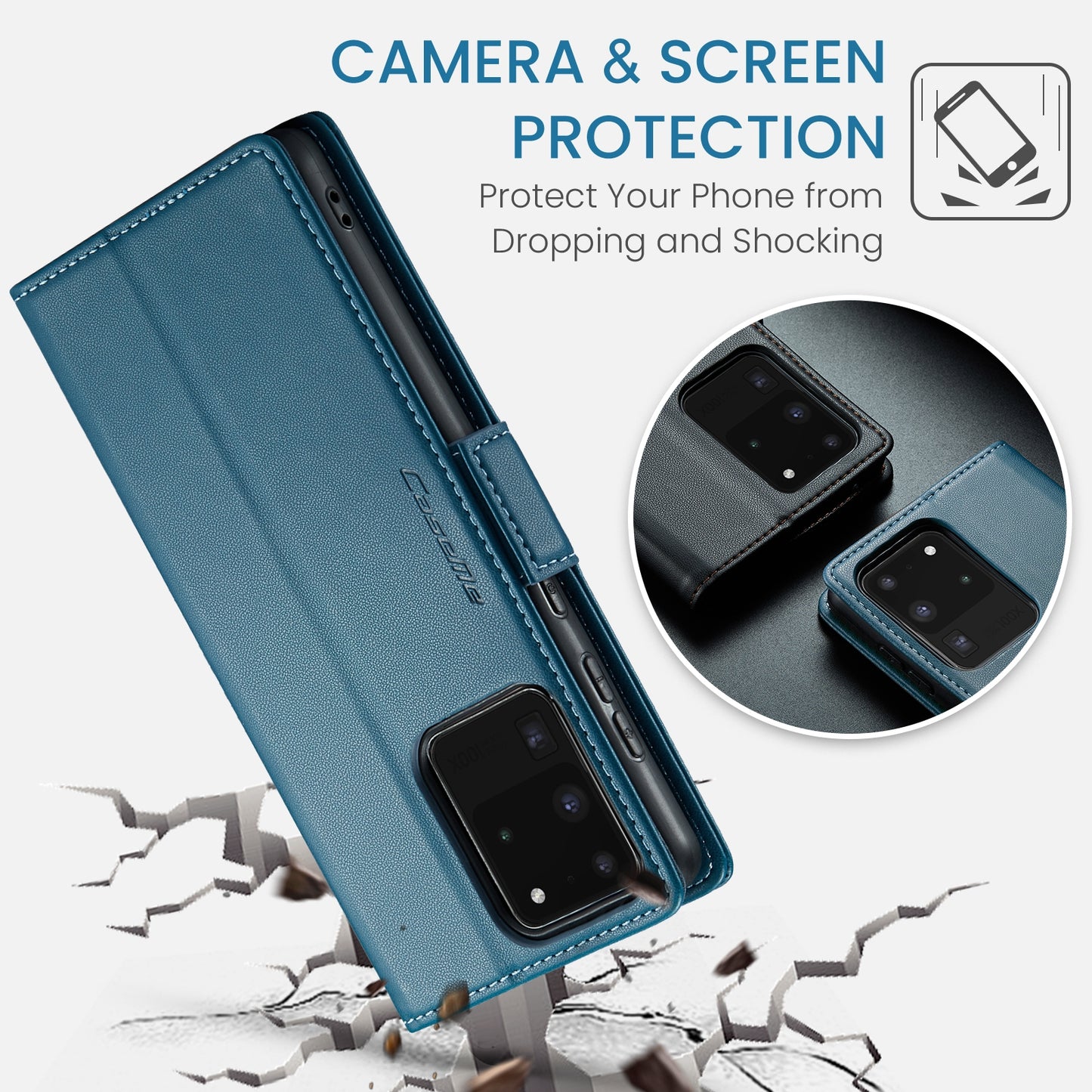 For Samsung Galaxy S20 Ultra Leather Case - RFID, Card Slot, Stand, Litchi Texture