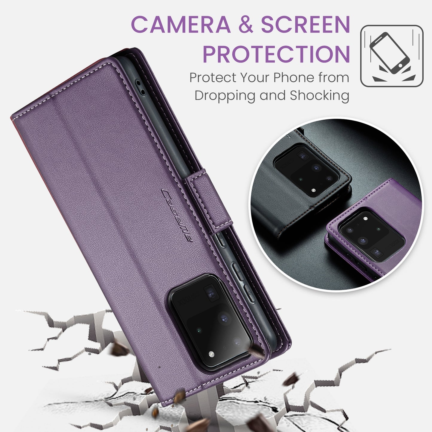 For Samsung Galaxy S20 Ultra Leather Case - RFID, Card Slot, Stand, Litchi Texture