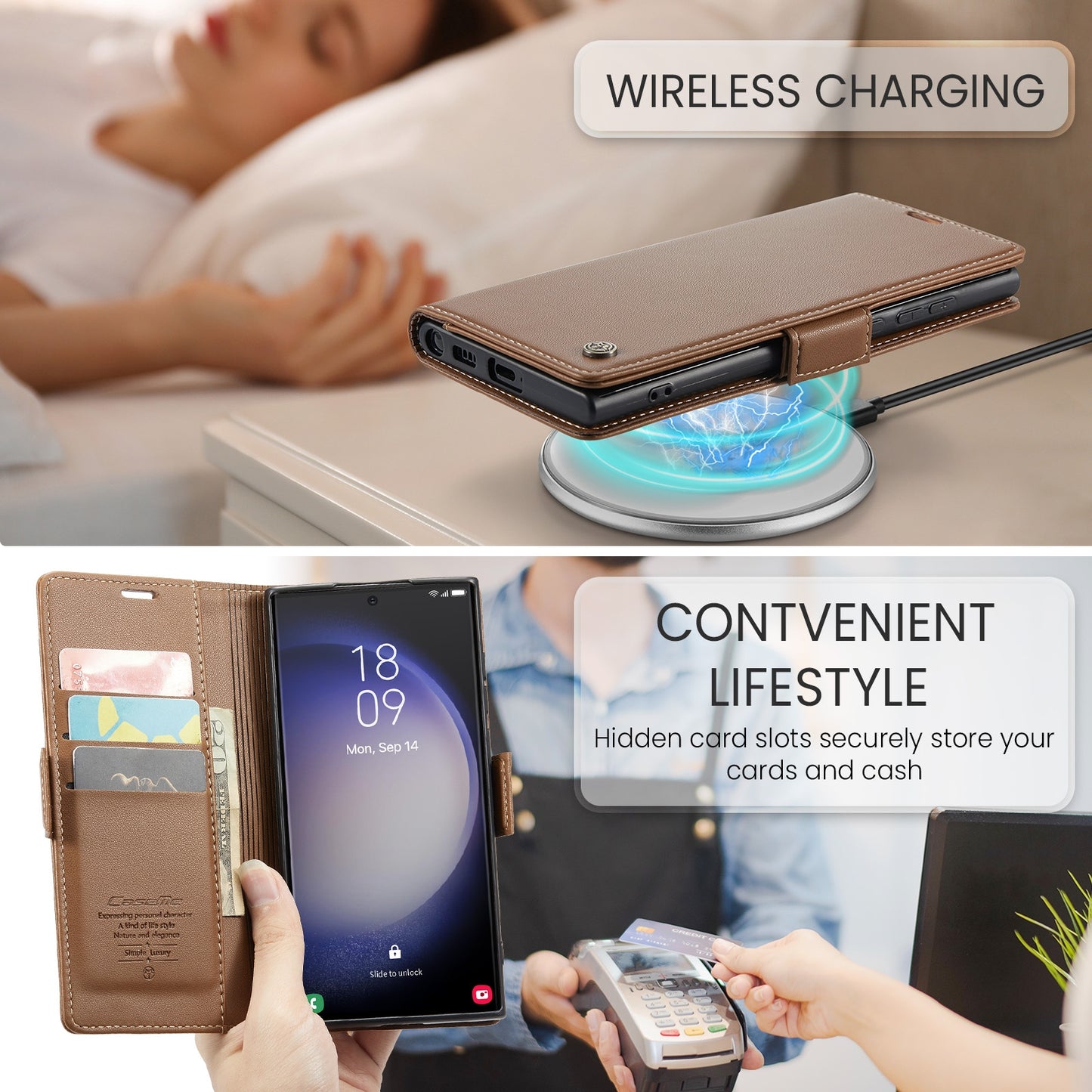 For Samsung Galaxy S24 Ultra Leather Case - RFID Anti-Theft, Litchi Texture, Stand & Card Holder