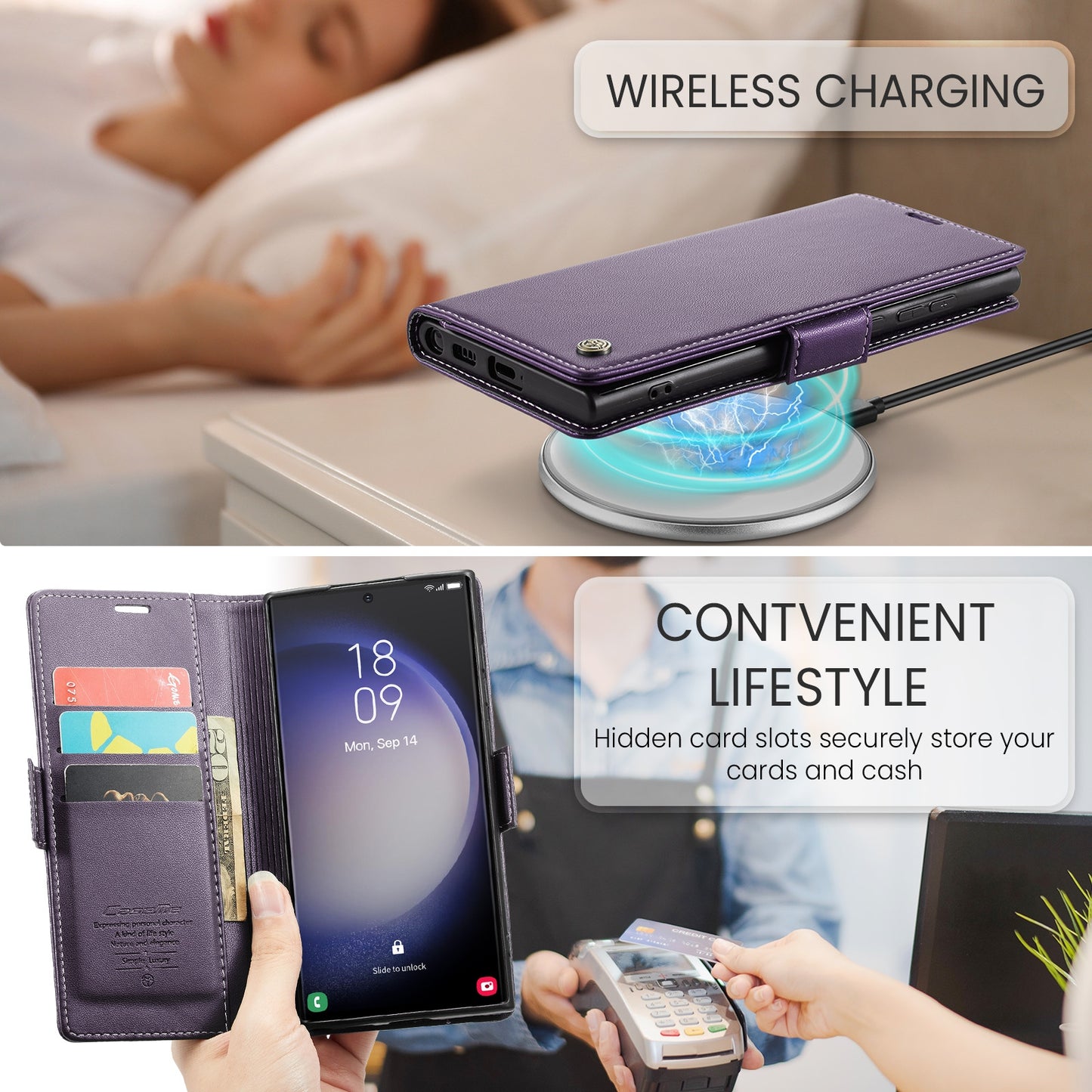For Samsung Galaxy S24 Ultra Leather Case - RFID Anti-Theft, Litchi Texture, Stand & Card Holder