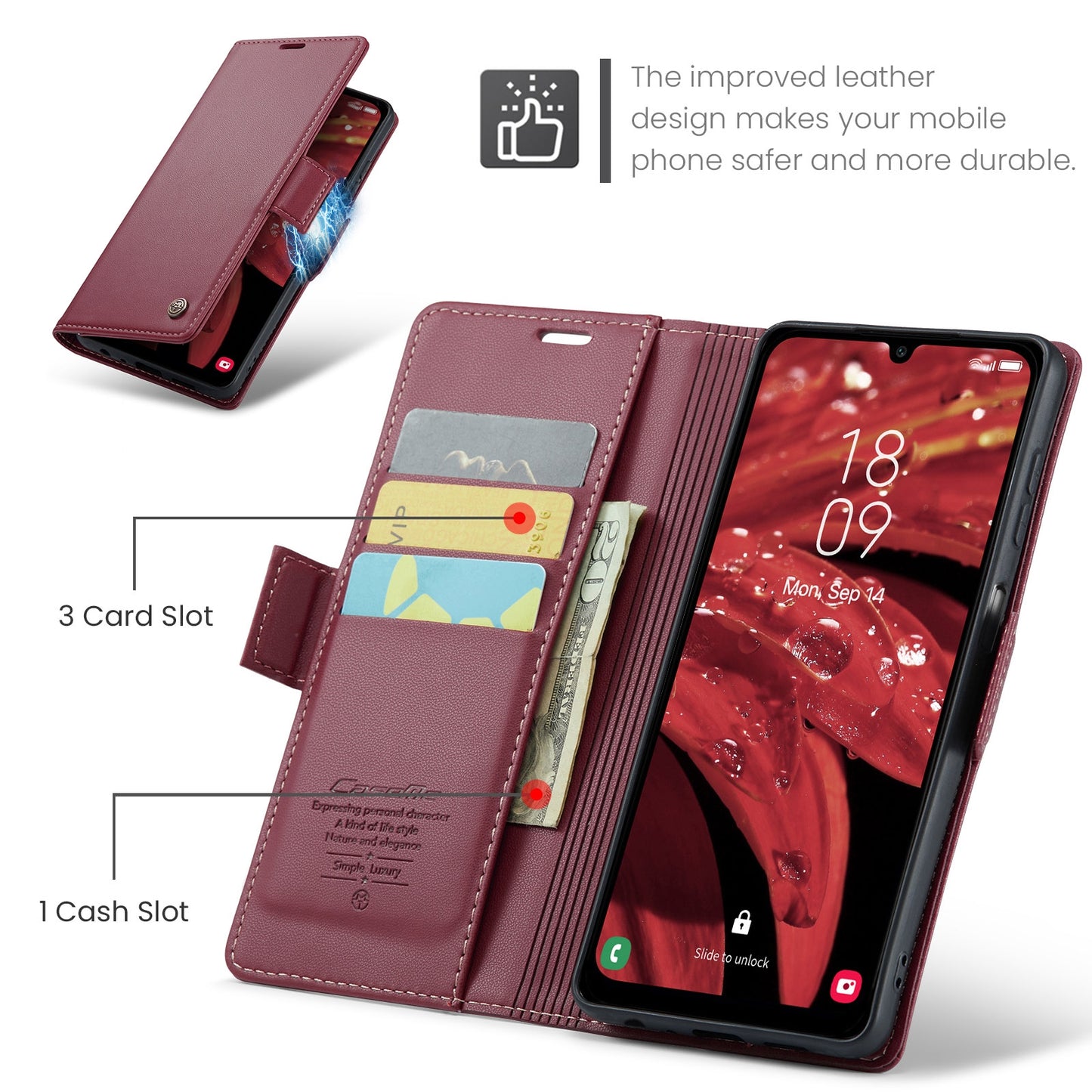 For Samsung Galaxy A25 5G Leather Case - RFID, Butterfly Buckle, Card Slot, Stand - Litchi Texture