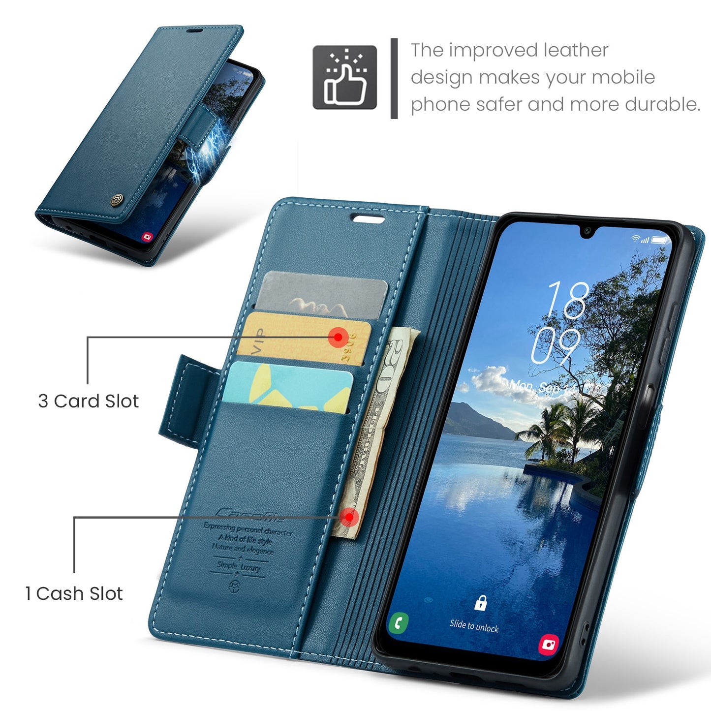 For Samsung Galaxy A25 5G Leather Case - RFID, Butterfly Buckle, Card Slot, Stand - Litchi Texture