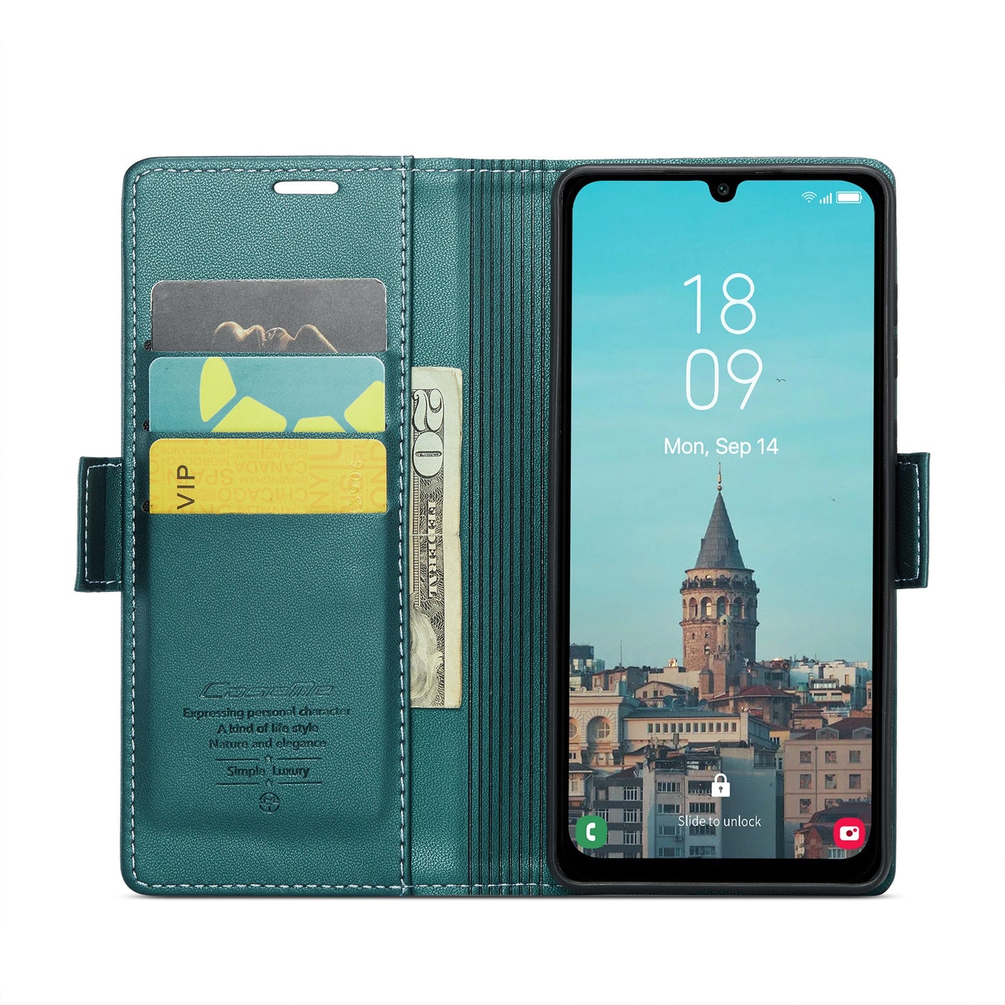 For Samsung Galaxy A25 5G Leather Case - RFID, Butterfly Buckle, Card Slot, Stand - Litchi Texture