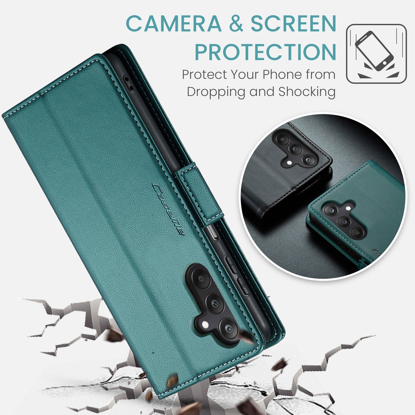For Samsung Galaxy A25 5G Leather Case - RFID, Butterfly Buckle, Card Slot, Stand - Litchi Texture