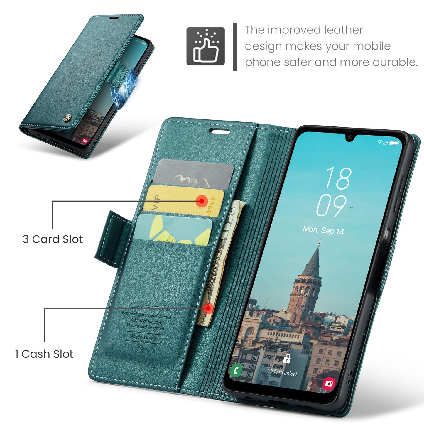 For Samsung Galaxy A25 5G Leather Case - RFID, Butterfly Buckle, Card Slot, Stand - Litchi Texture