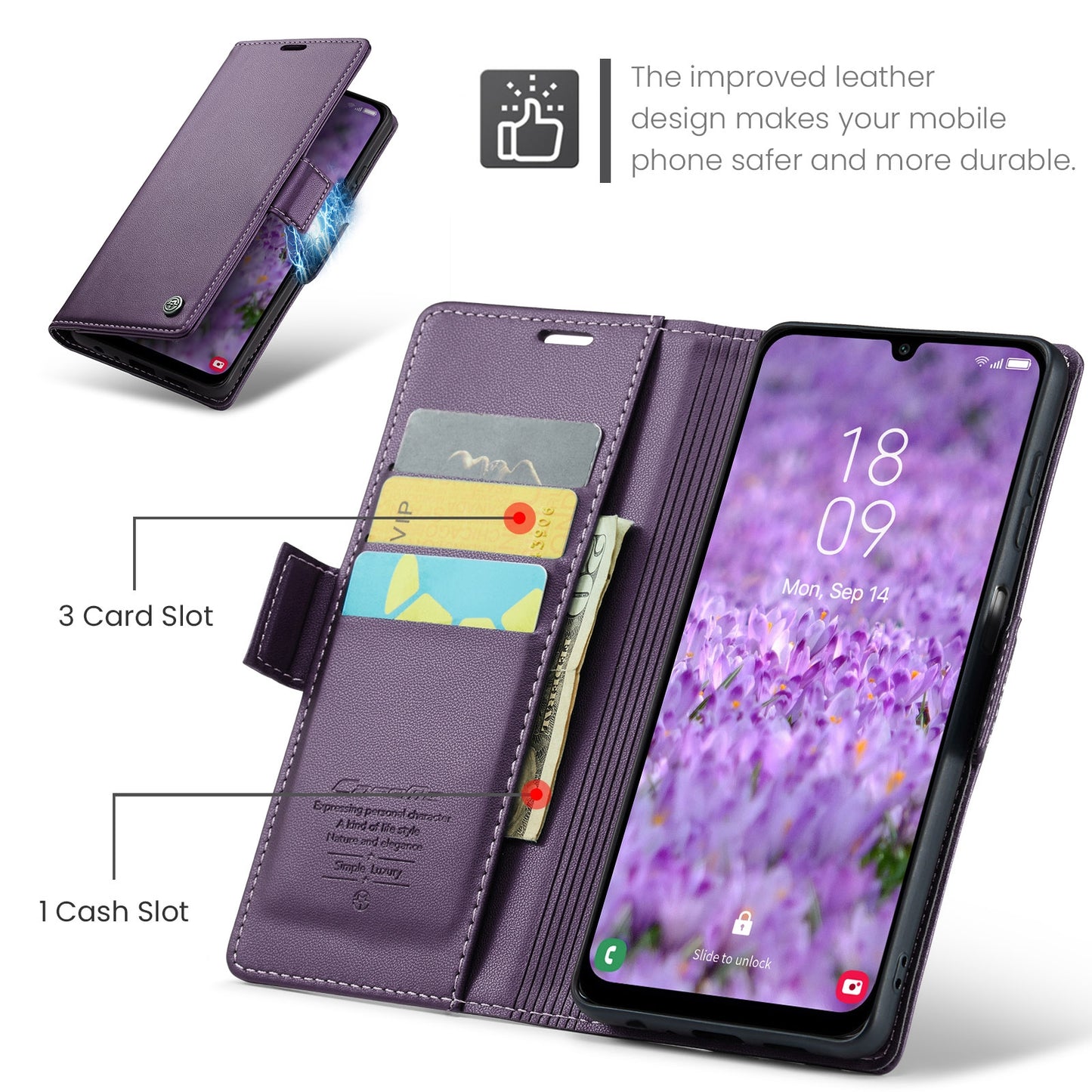 For Samsung Galaxy A25 5G Leather Case - RFID, Butterfly Buckle, Card Slot, Stand - Litchi Texture