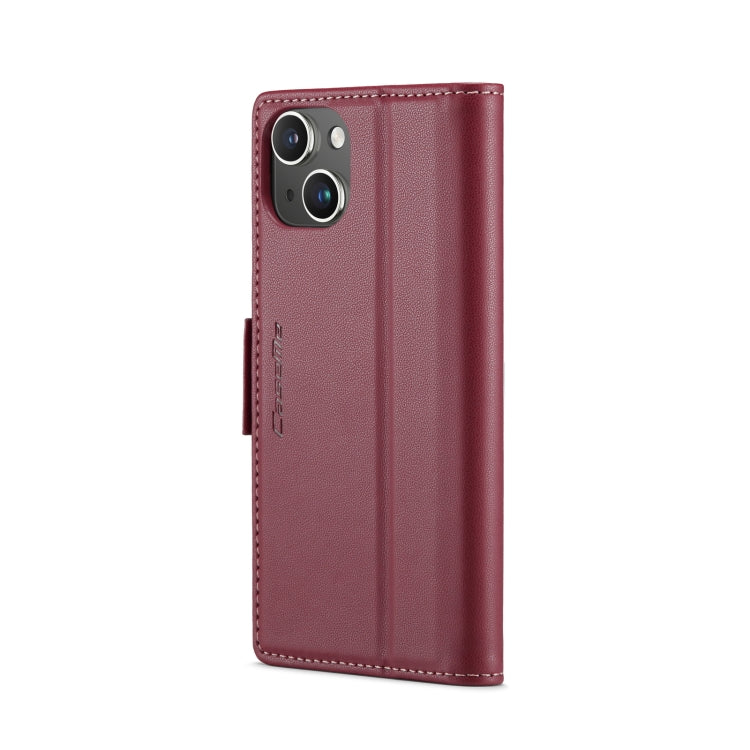 For iPhone 13 Leather Case - RFID, Butterfly Buckle, Card Slot, Litchi Texture