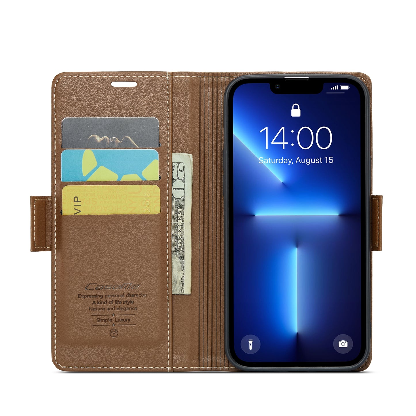 For iPhone 13 Pro Leather Case - RFID, Butterfly Buckle, Card Slot, Litchi Texture