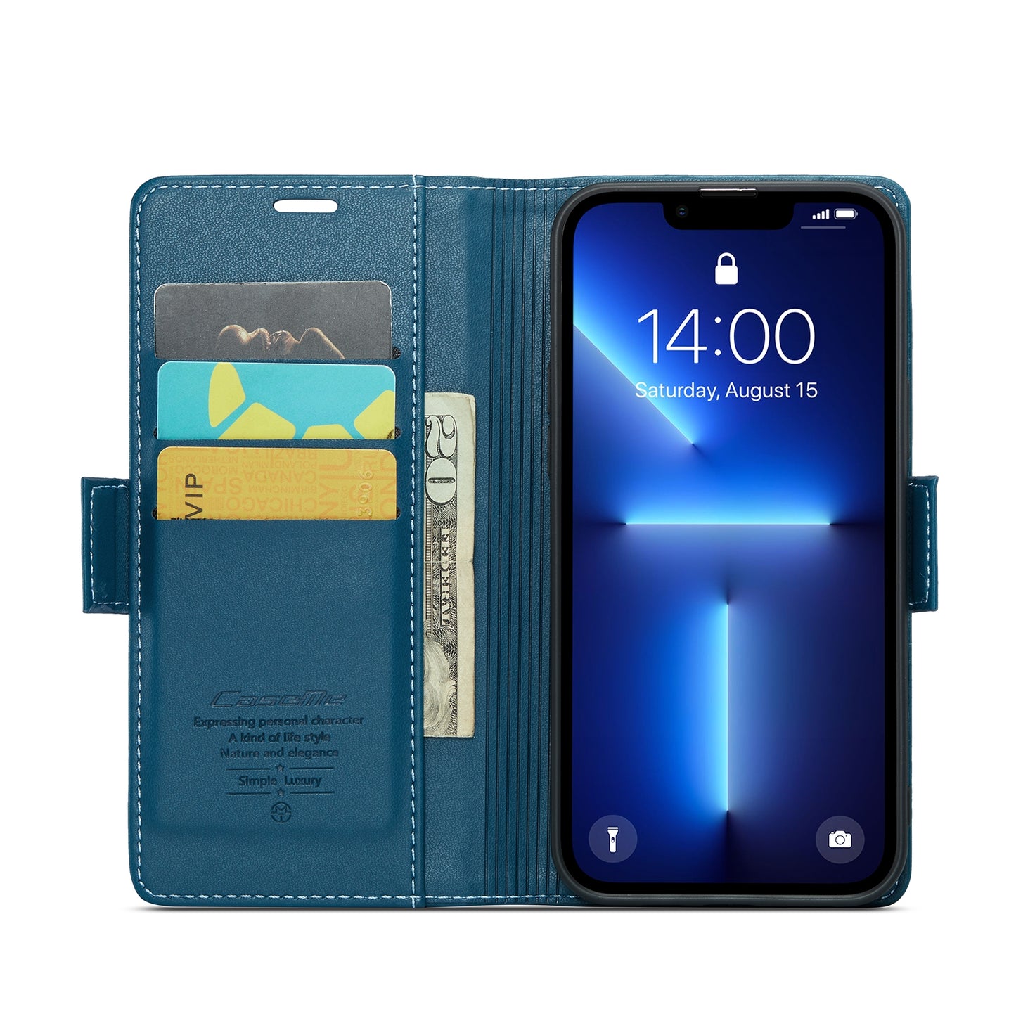 For iPhone 13 Pro Leather Case - RFID, Butterfly Buckle, Card Slot, Litchi Texture